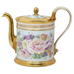 French Sevres Style Porcelain Teapot with Hand Painted Decoration