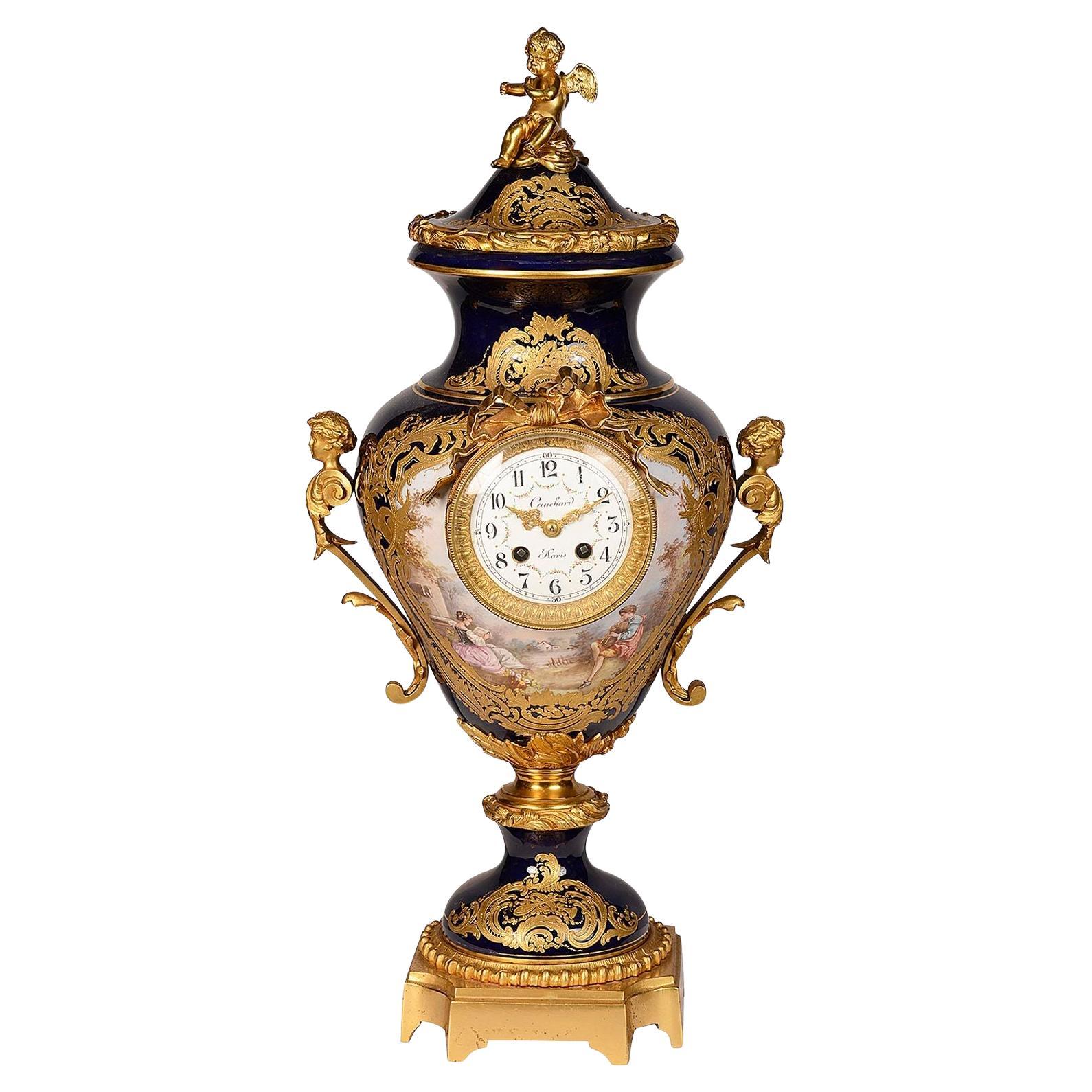 French Sevres style porcelain vase / mantel clock. For Sale