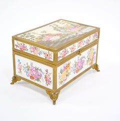 French Sèvres Style White Ground Gilt Metal Mounted Rectangular Covered Box