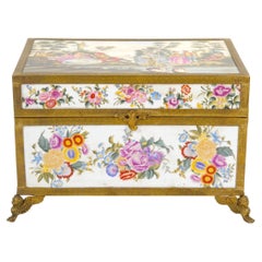 French Sèvres Style White Ground Gilt Metal Mounted Rectangular Covered Box
