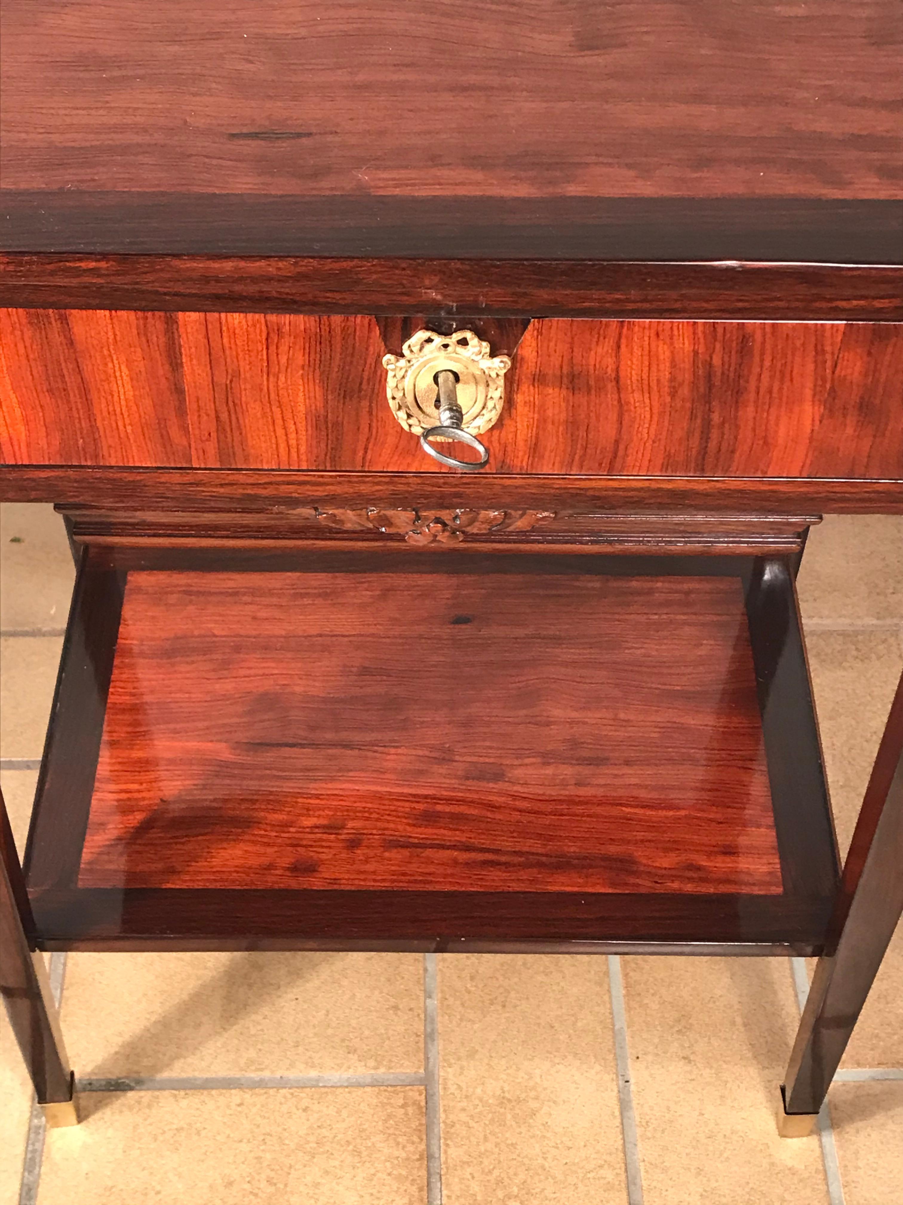 Veneer French Sewing or Side Table, 1810-1820, Satinwood and Kingwood For Sale