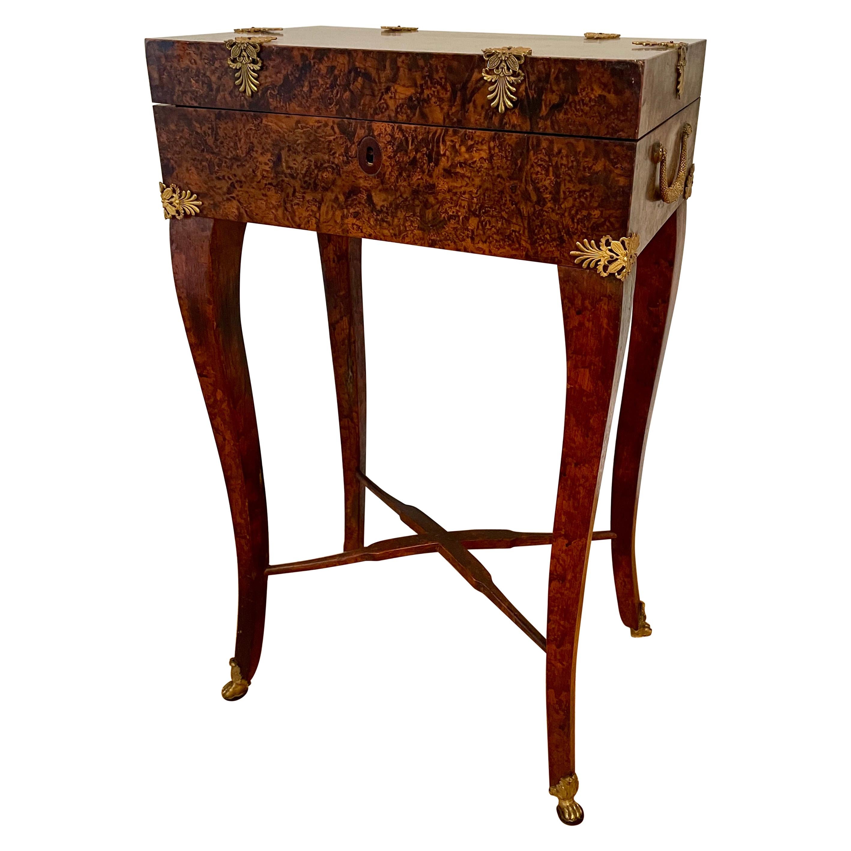 French Sewing Table, manner of Alphonse Giroux, Paris, 19th century.
This pretty small sewing table has a beautiful birds eye maple veneer and its original fittings.
It comes with some 19th century sewing utensils which have been probably