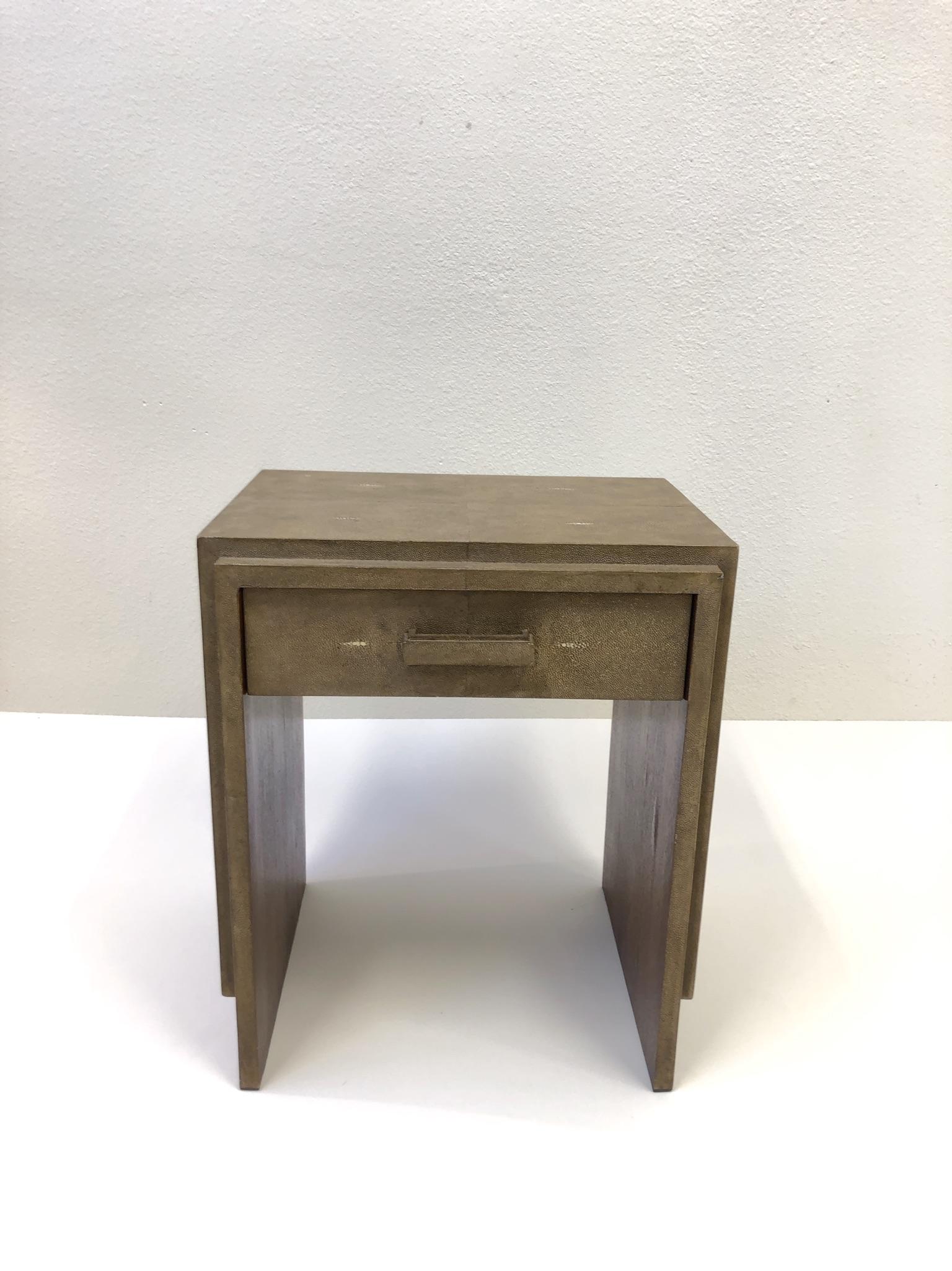 Modern French Shagreen and Mahogany Side Table by R&Y Augousti