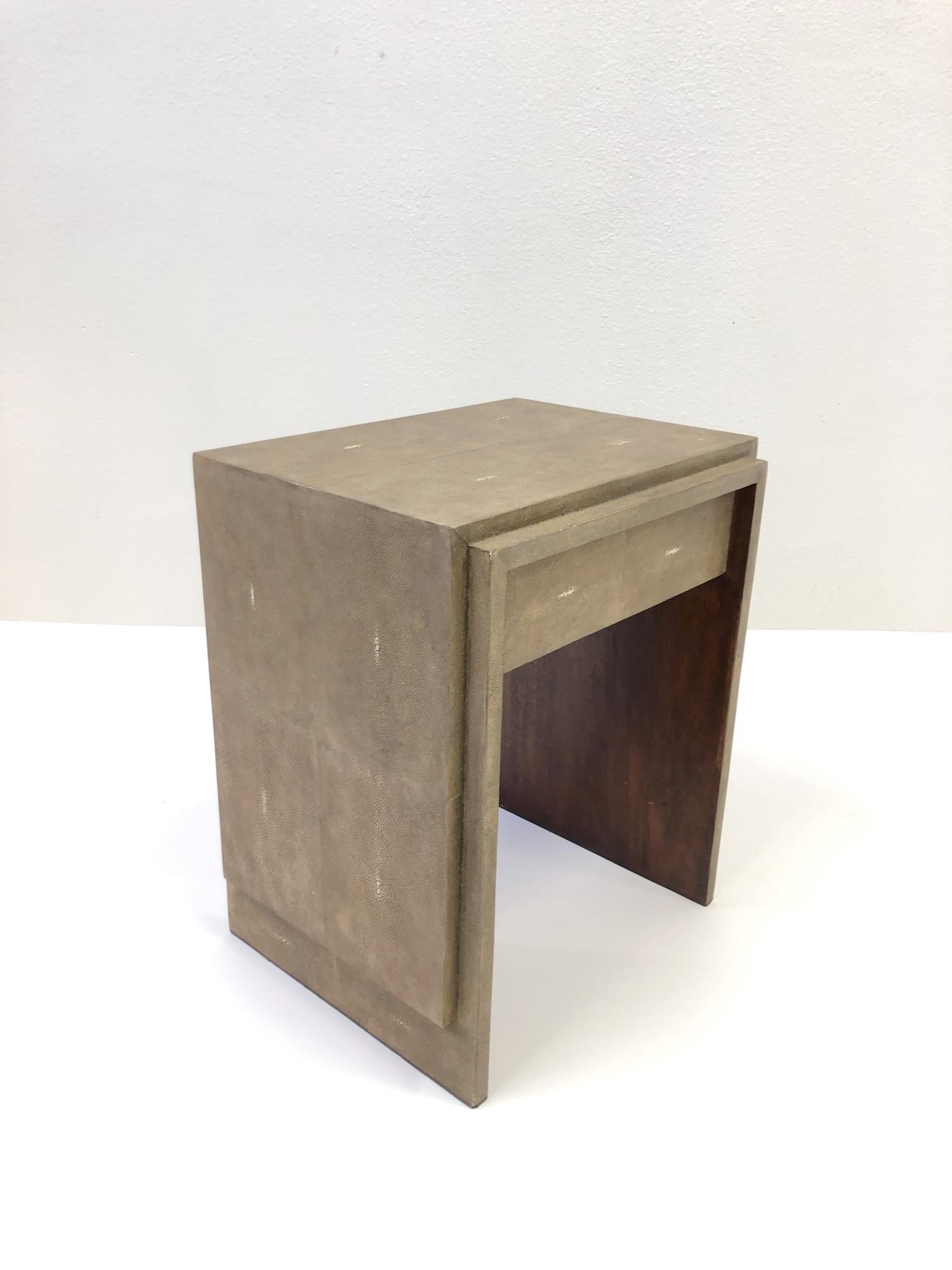 Veneer French Shagreen and Mahogany Side Table by R&Y Augousti