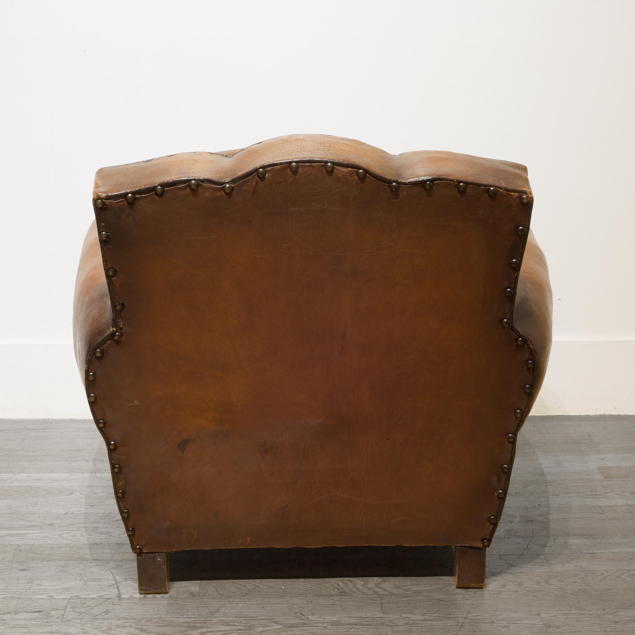 French Sheep Hide Double Mustache Club Chair, circa 1930 In Good Condition In San Francisco, CA