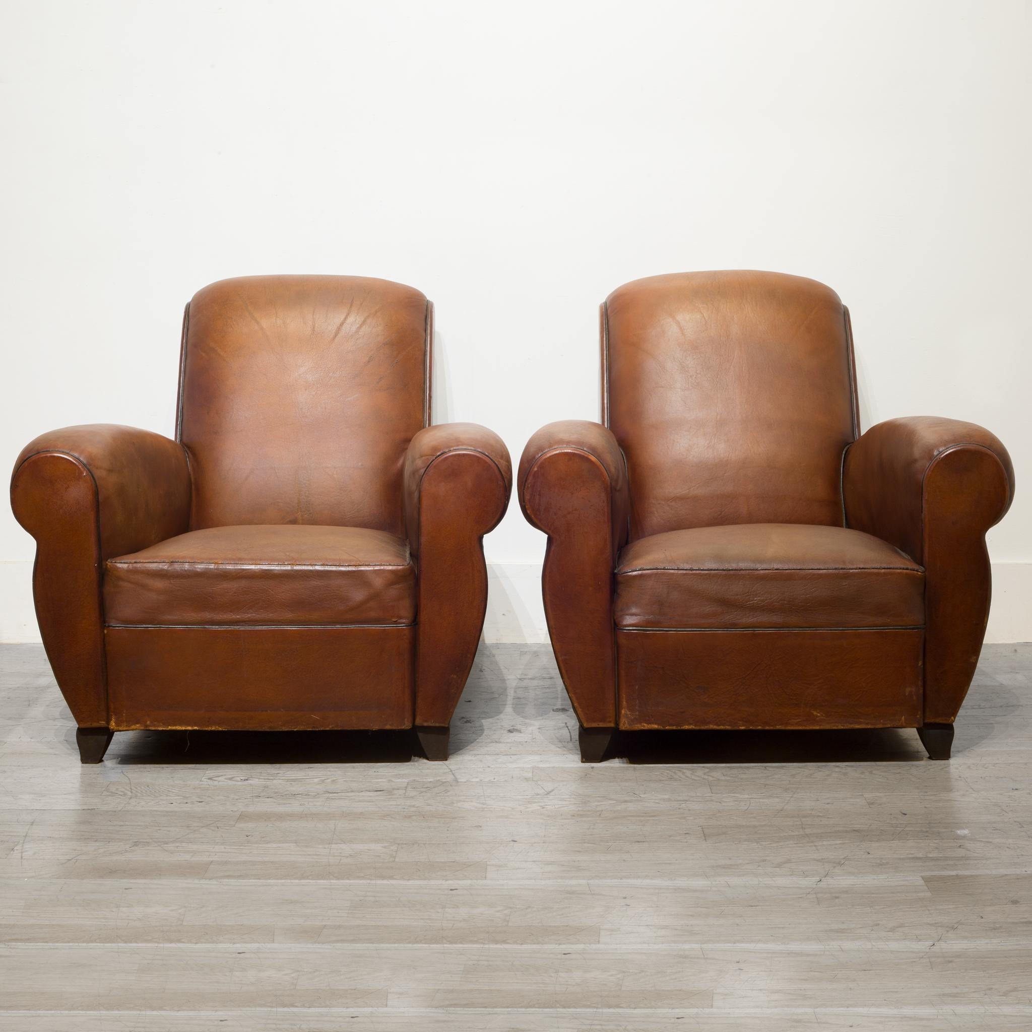 Art Deco French Sheep Hide Rollback Lounge Chairs, circa 1940