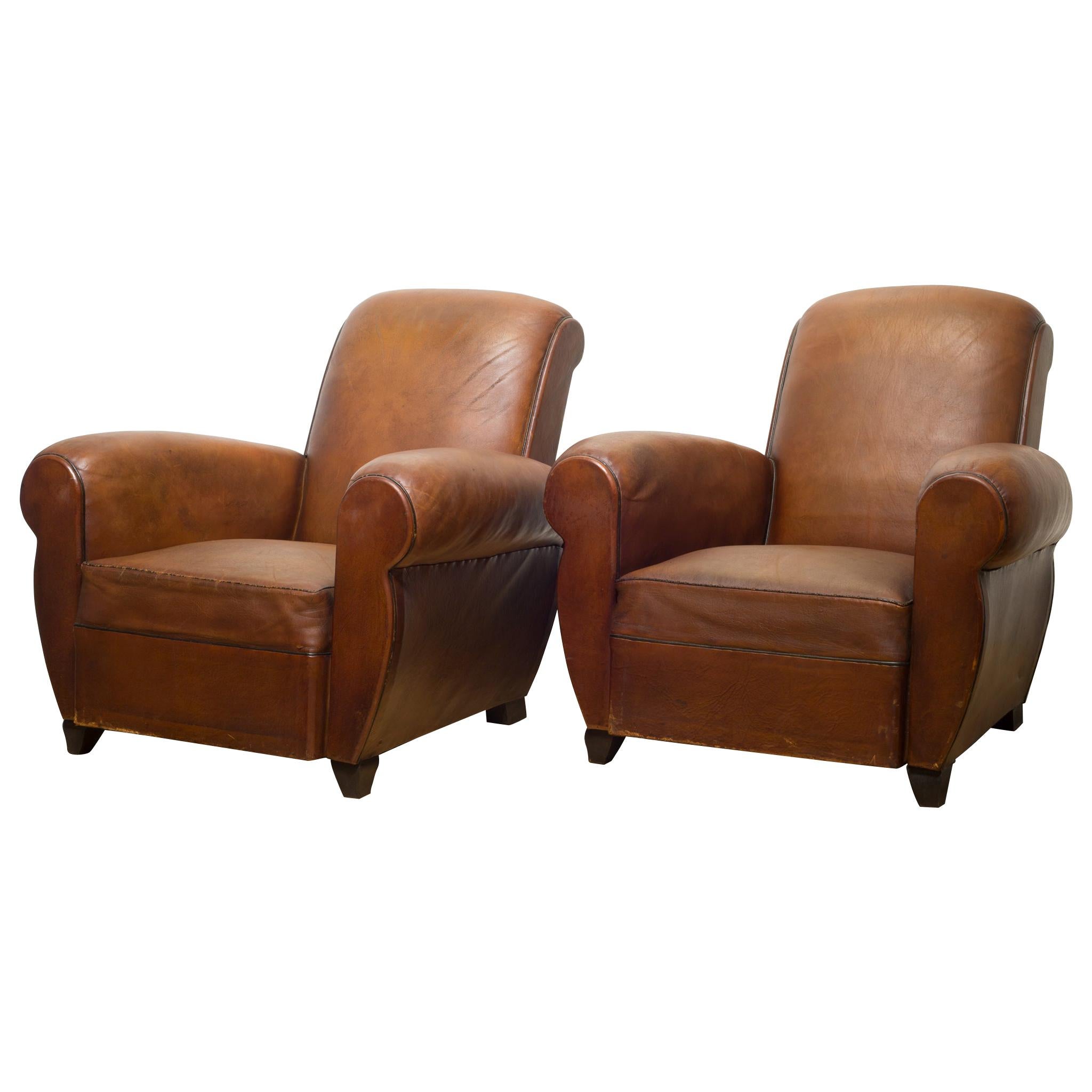 French Sheep Hide Rollback Lounge Chairs, circa 1940