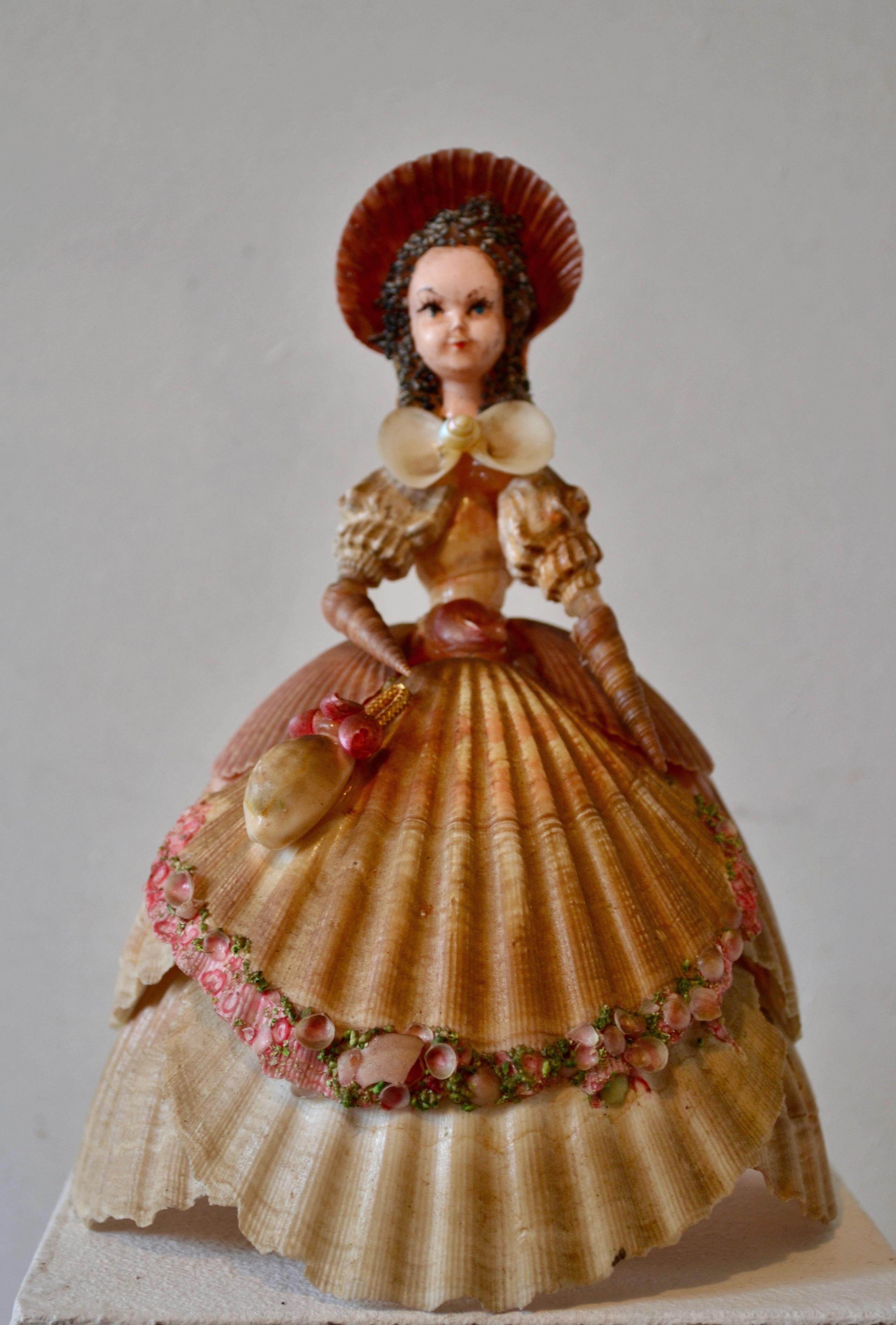 French Shell Figurine of a Lady in 19th-Century Dress France, circa 1950 For Sale 1