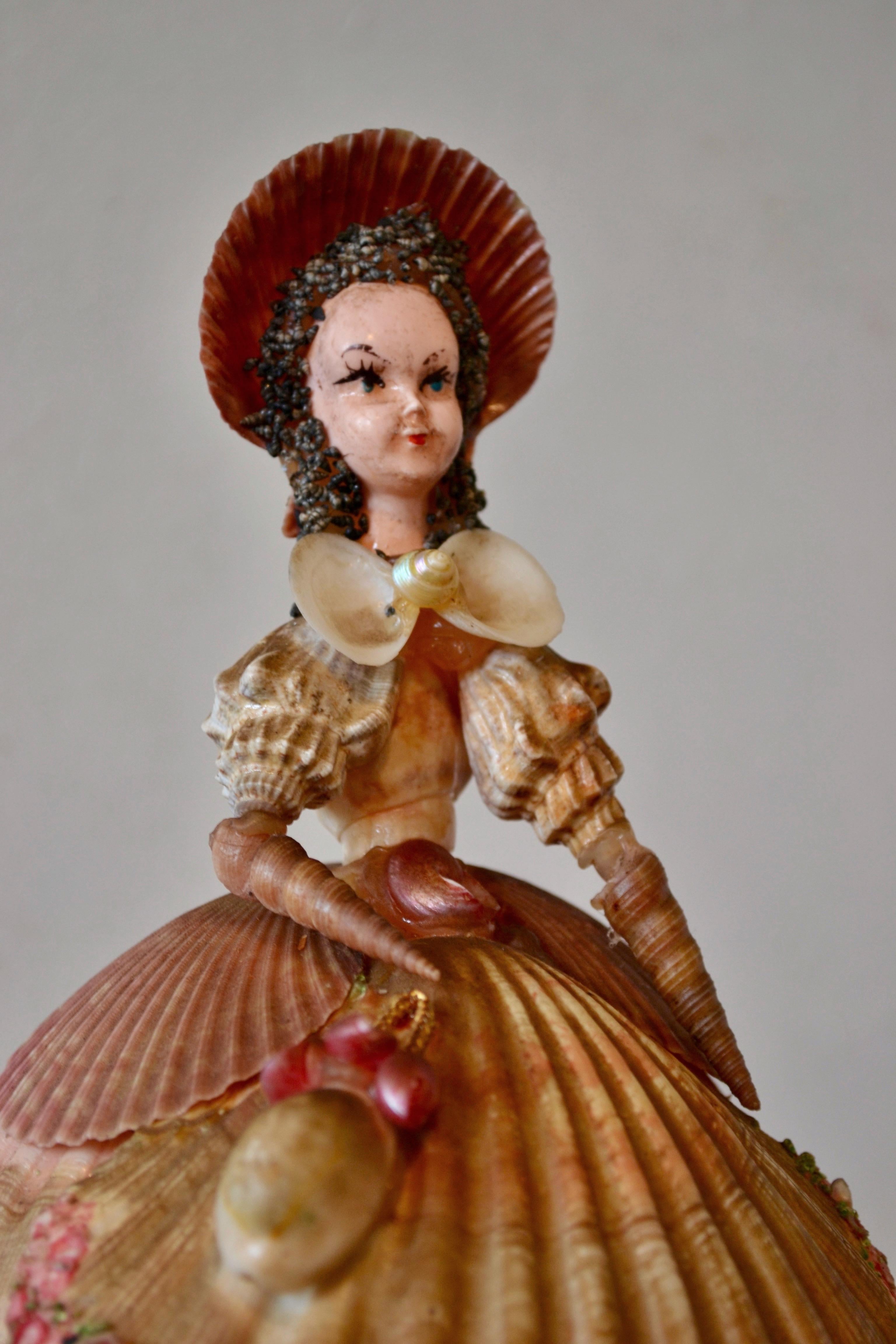 French Shell Figurine of a Lady in 19th-Century Dress France, circa 1950 For Sale 2