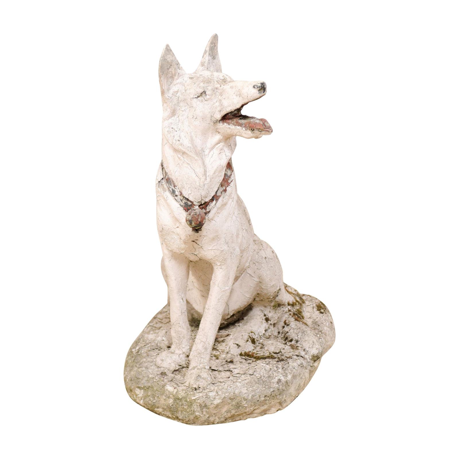 French Shepherd Dog Garden Statue from Early 20th Century, Nicely Sized