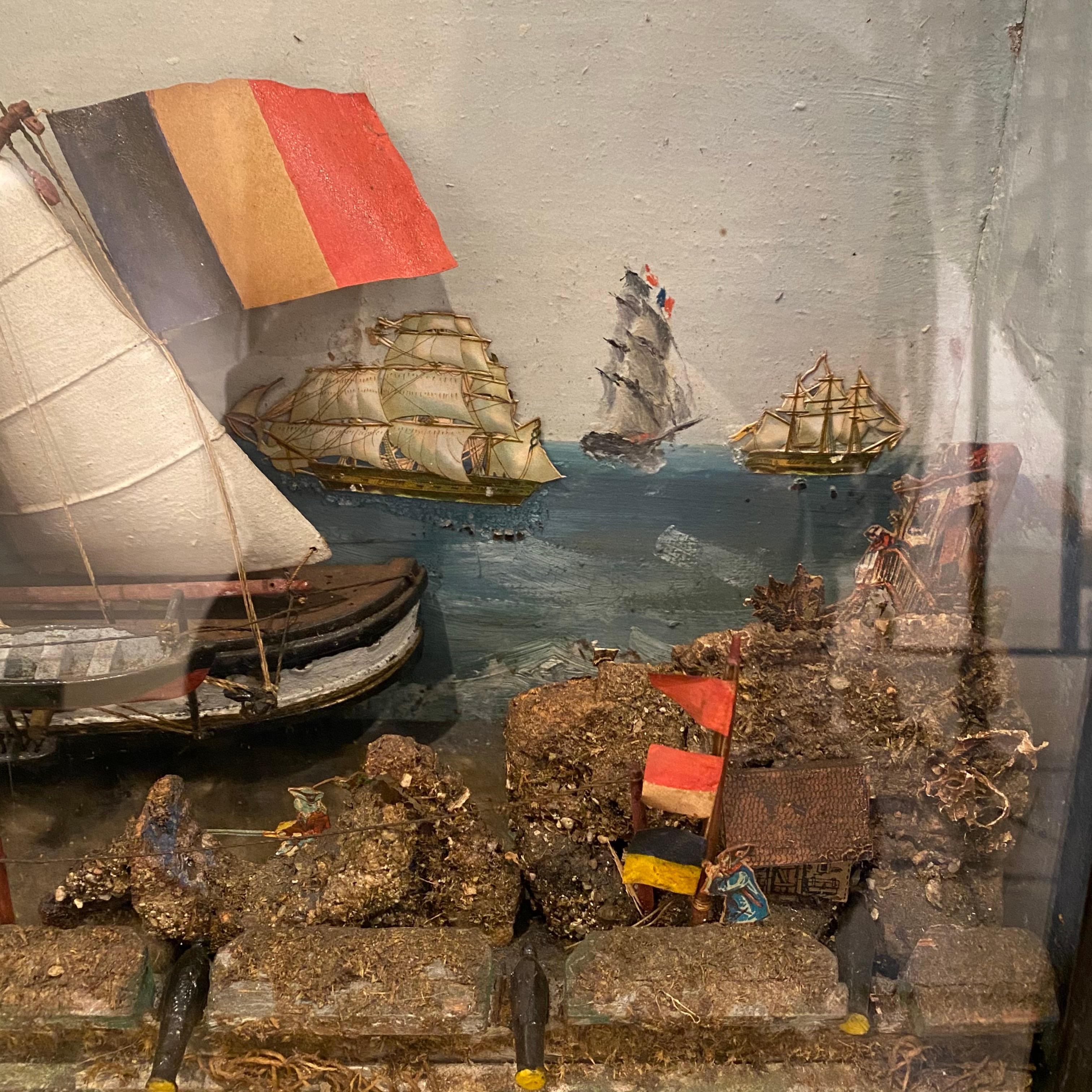 French Ship Diorama with Schooners, Castle and Seaside Landscape 2