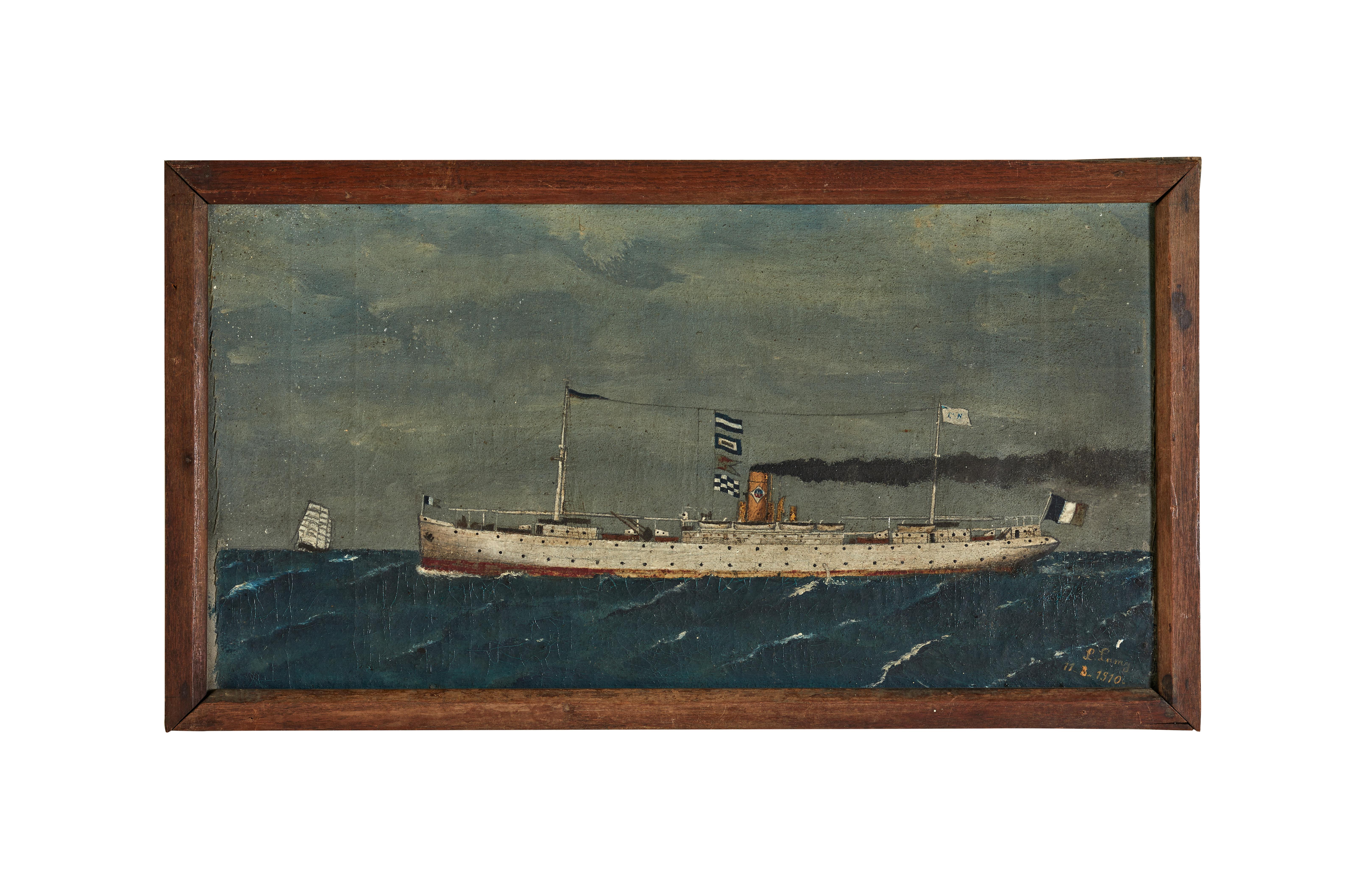 French Ship Painting, Dated 1910 4