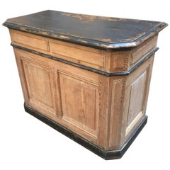 Antique French Shop Counter with Black Painted Top from 19th Century