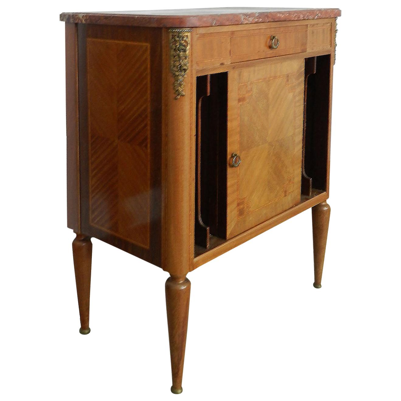 French Side Cabinet Louis XVI Revisited Nightstand Marquetry Ormolu, circa 1920