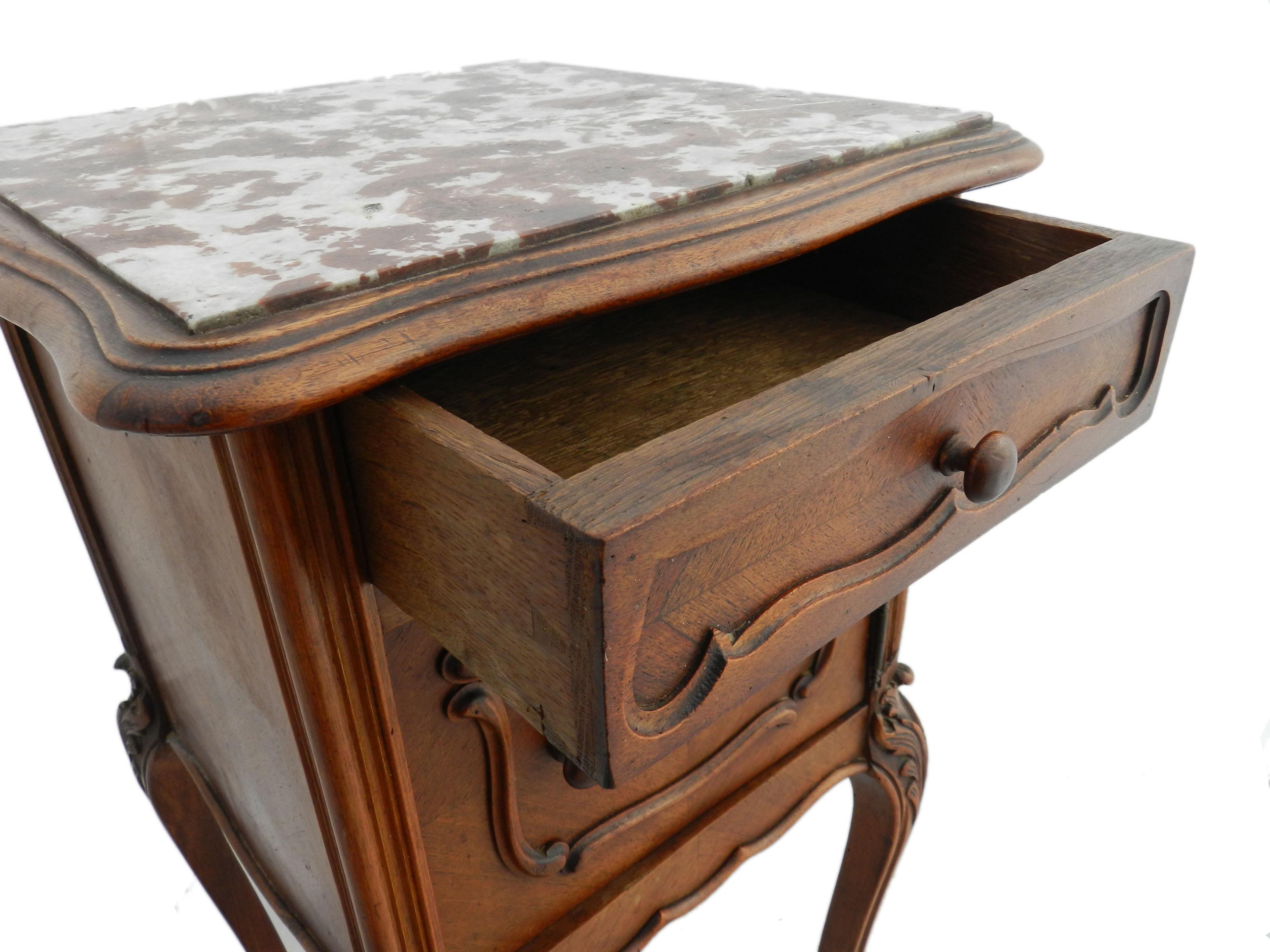 Marble French Side Cabinet Nightstand Bedside Table Late 19th Century Louis XV