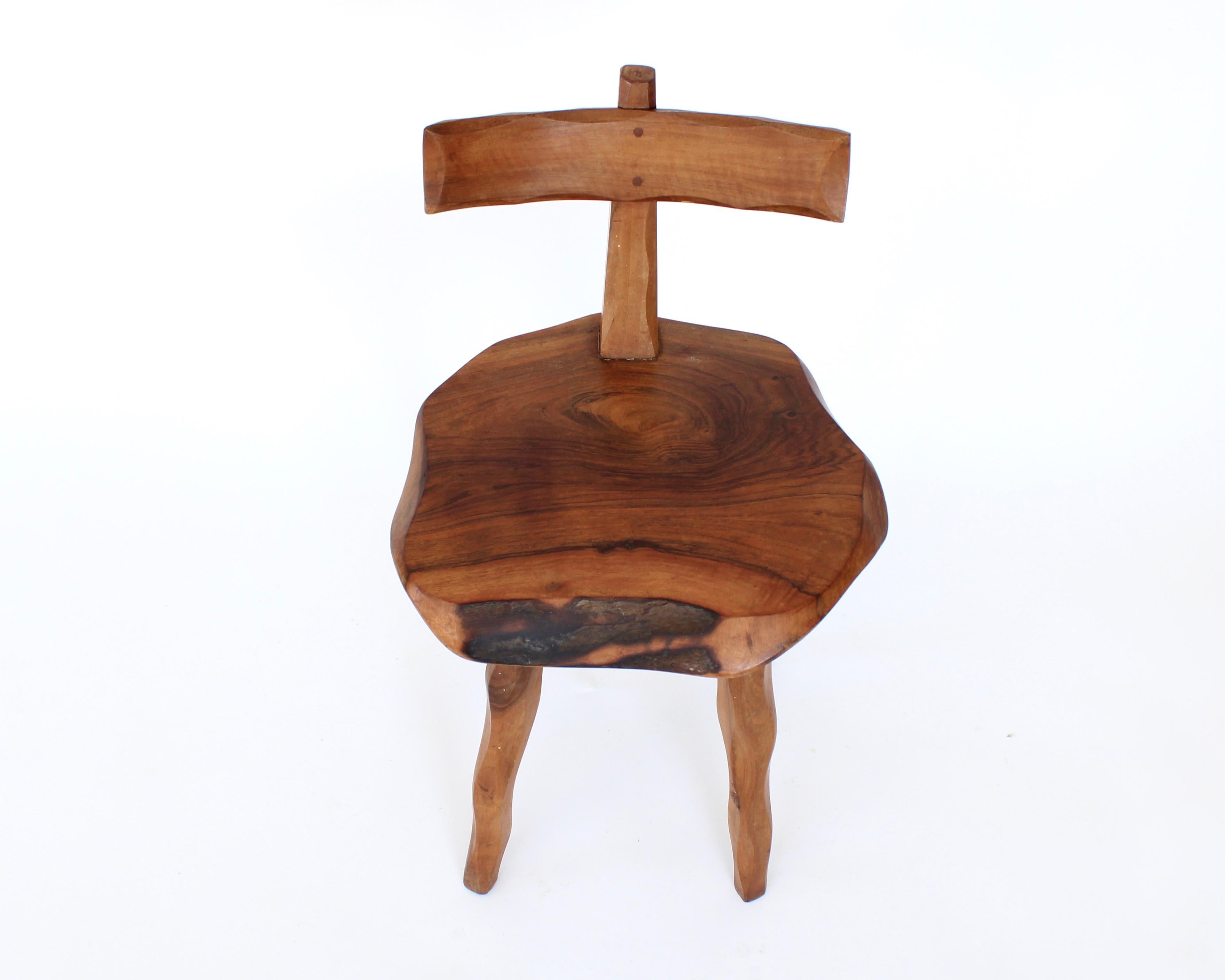French Side Chair Hand Carved of Olive Wood Brutalist Organic 4
