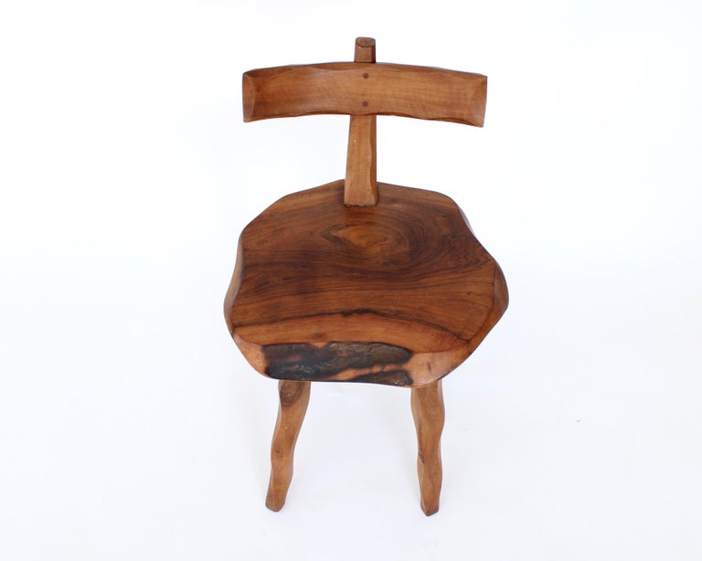 French Side Chair Hand Carved of Olive Wood Brutalist Organic For Sale 4