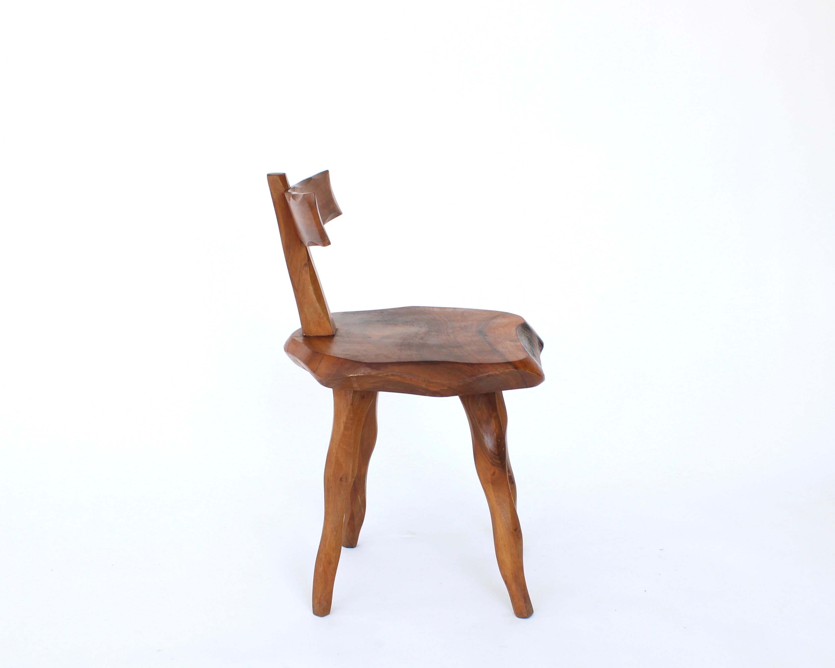 Mid-Century Modern French Side Chair Hand Carved of Olive Wood Brutalist Organic