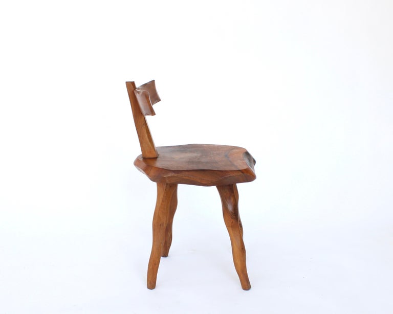 Mid-Century Modern French Side Chair Hand Carved of Olive Wood Brutalist Organic For Sale