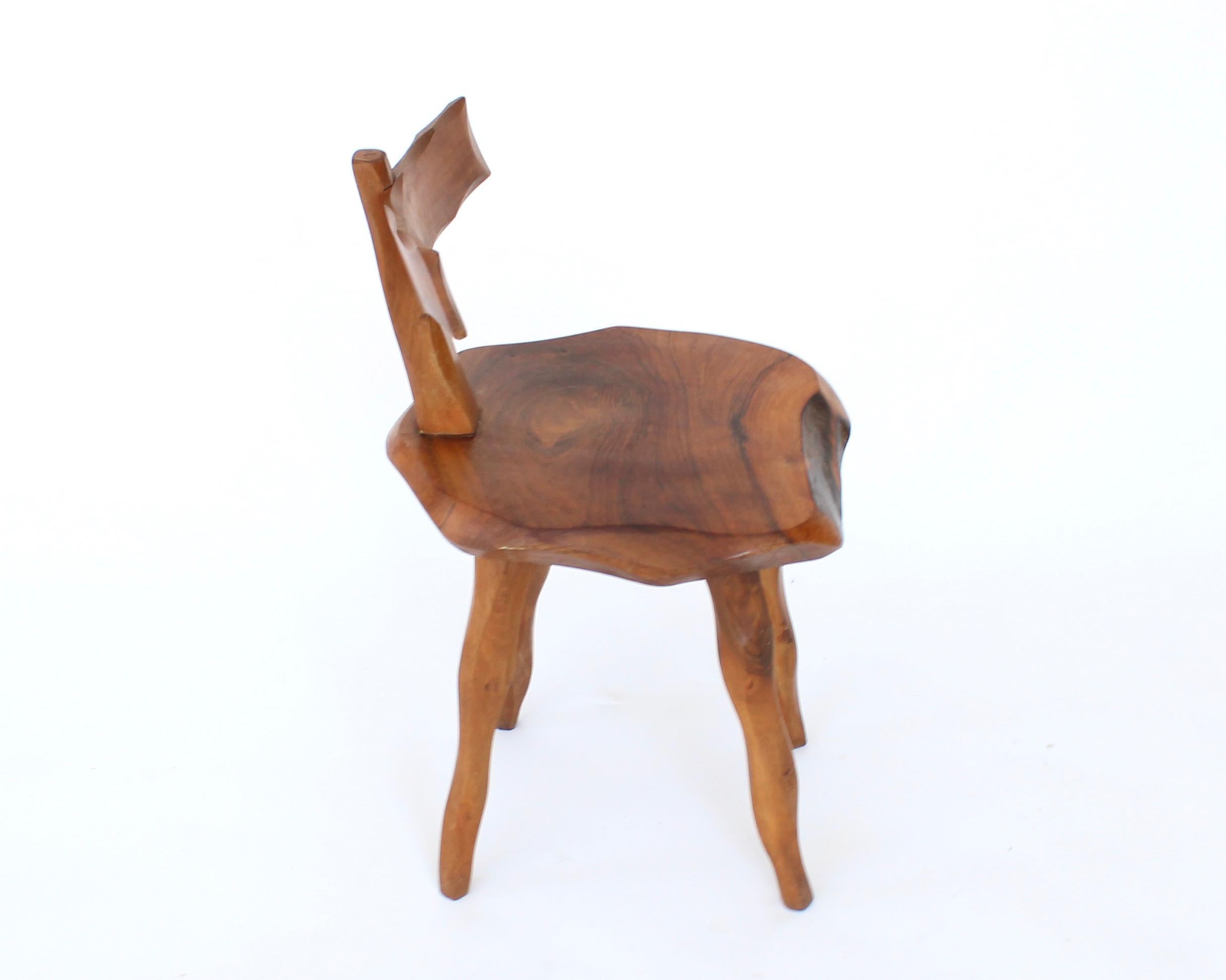 Hand-Carved French Side Chair Hand Carved of Olive Wood Brutalist Organic