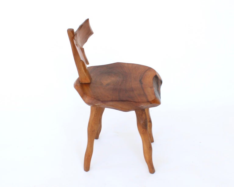 Hand-Carved French Side Chair Hand Carved of Olive Wood Brutalist Organic For Sale