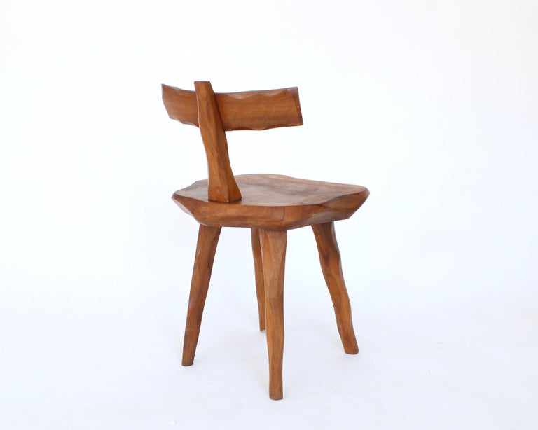 French Side Chair Hand Carved of Olive Wood Brutalist Organic In Good Condition For Sale In Chicago, IL