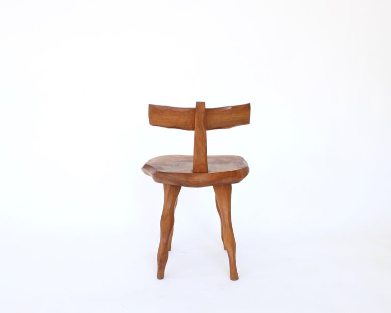 20th Century French Side Chair Hand Carved of Olive Wood Brutalist Organic For Sale