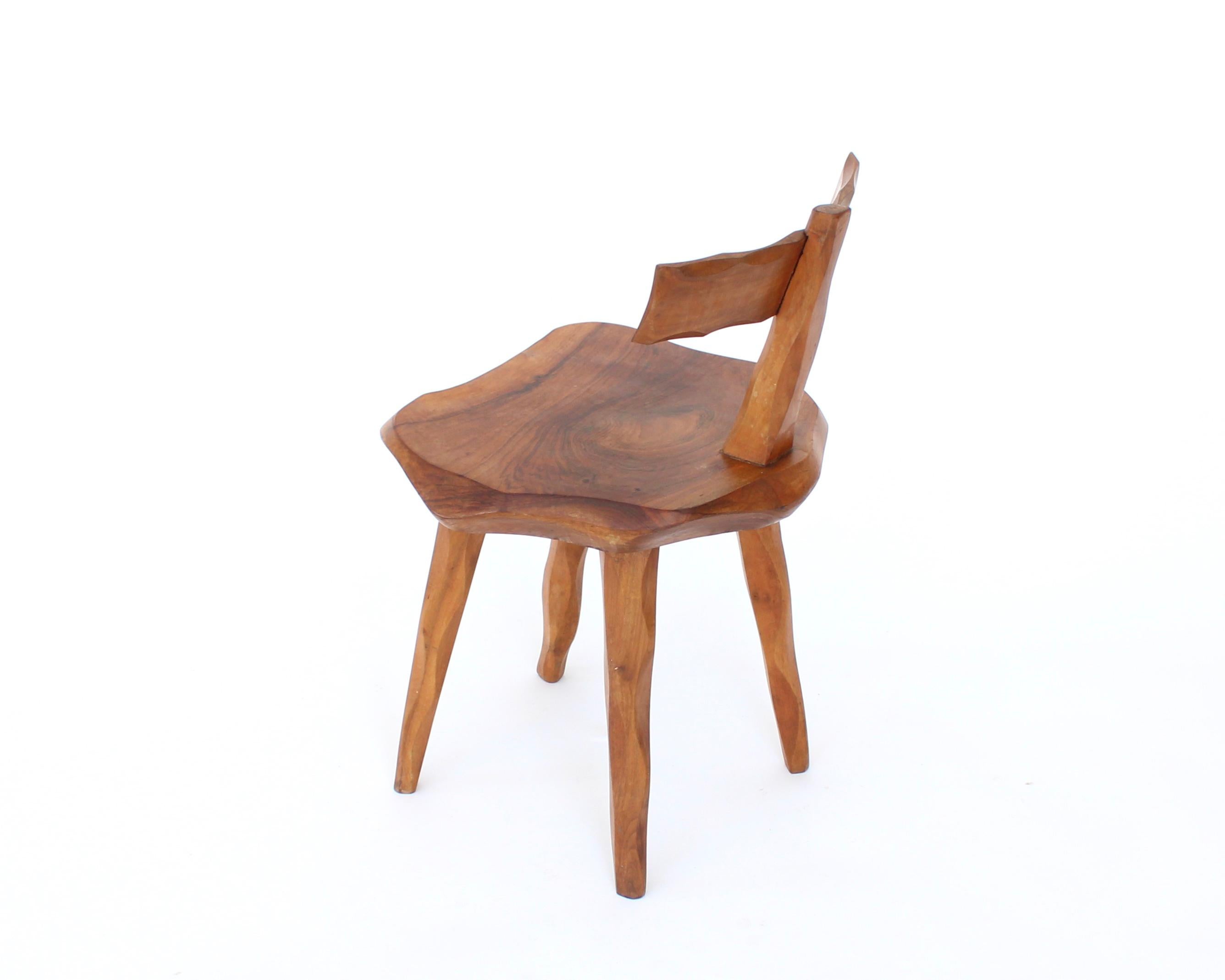French Side Chair Hand Carved of Olive Wood Brutalist Organic 1