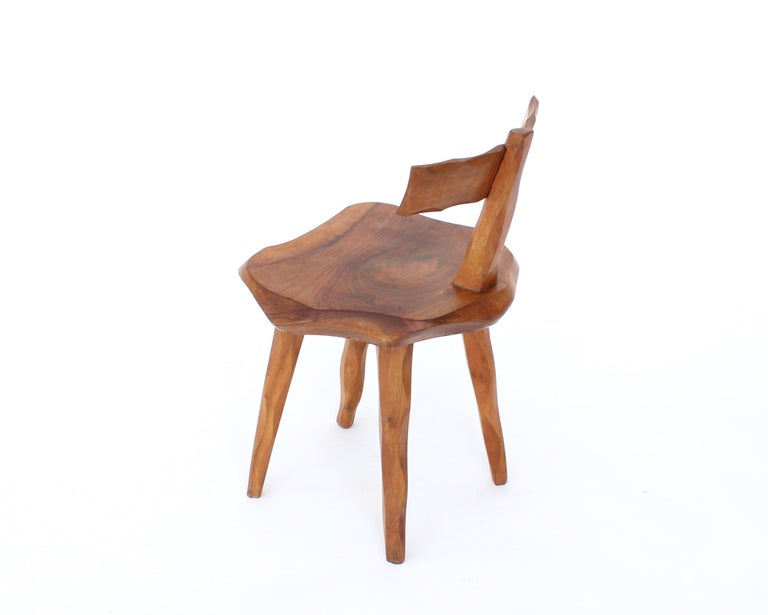 French Side Chair Hand Carved of Olive Wood Brutalist Organic For Sale 1
