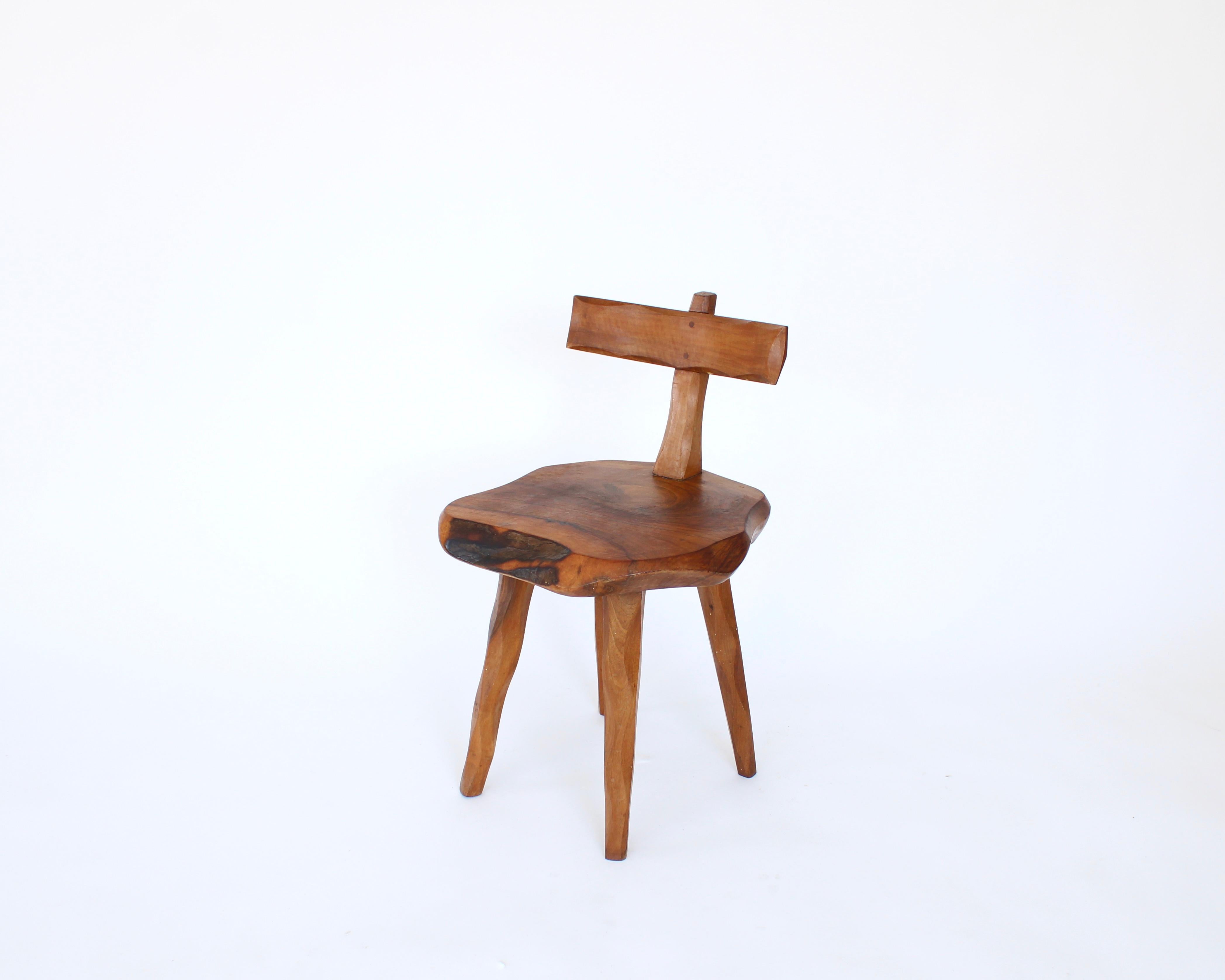 French Side Chair Hand Carved of Olive Wood Brutalist Organic 2