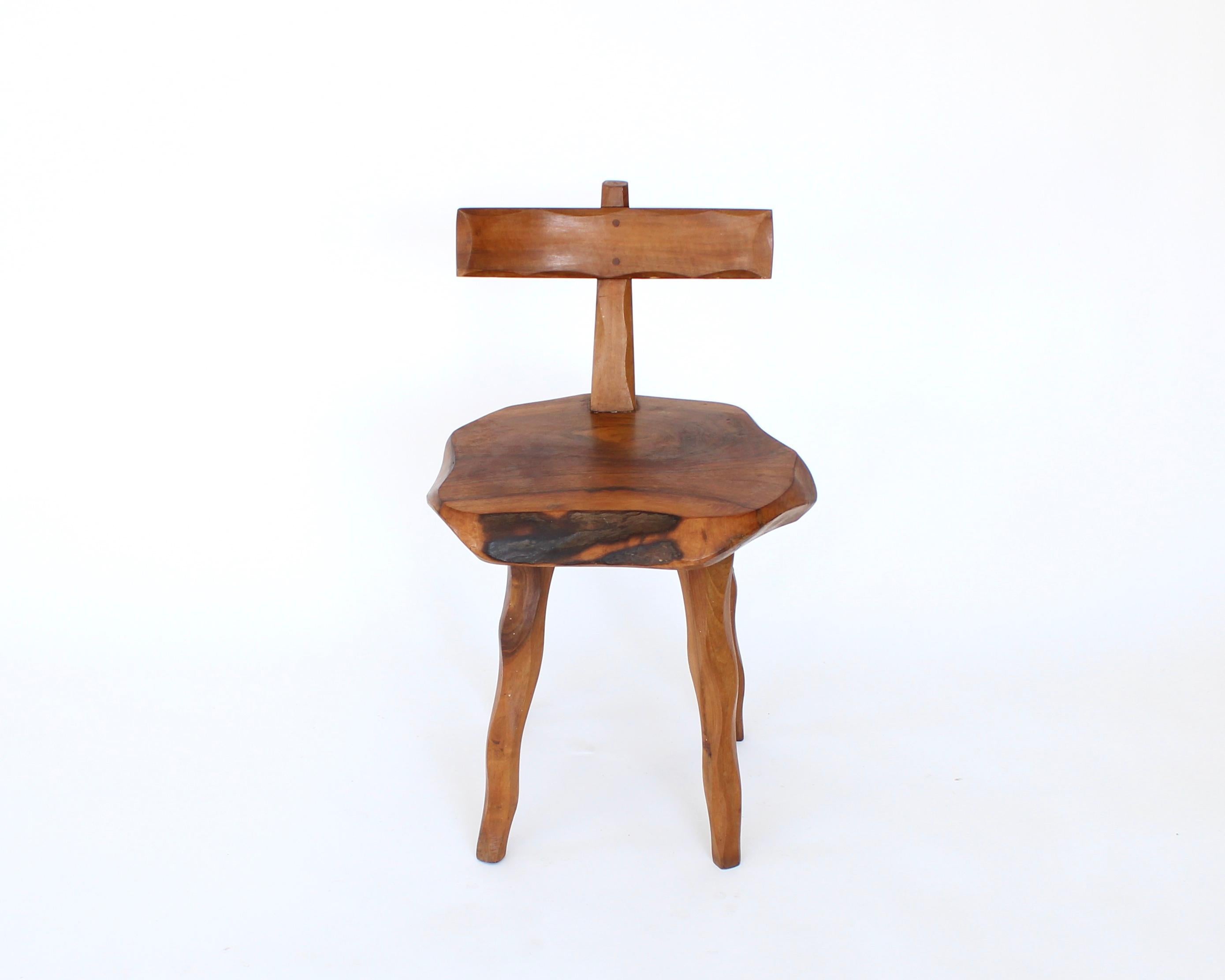 French Side Chair Hand Carved of Olive Wood Brutalist Organic 3