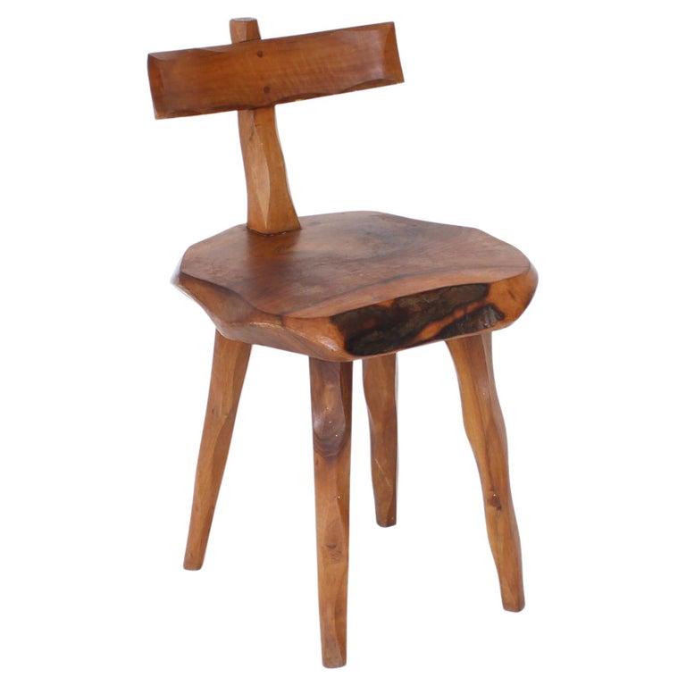 French Side Chair Hand Carved of Olive Wood Brutalist Organic For Sale