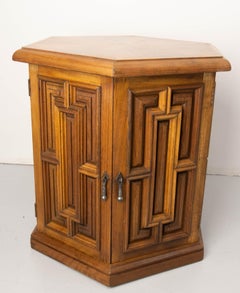French Side Exotic Wood & Iron Table Sellette and Cabinet, circa 1960