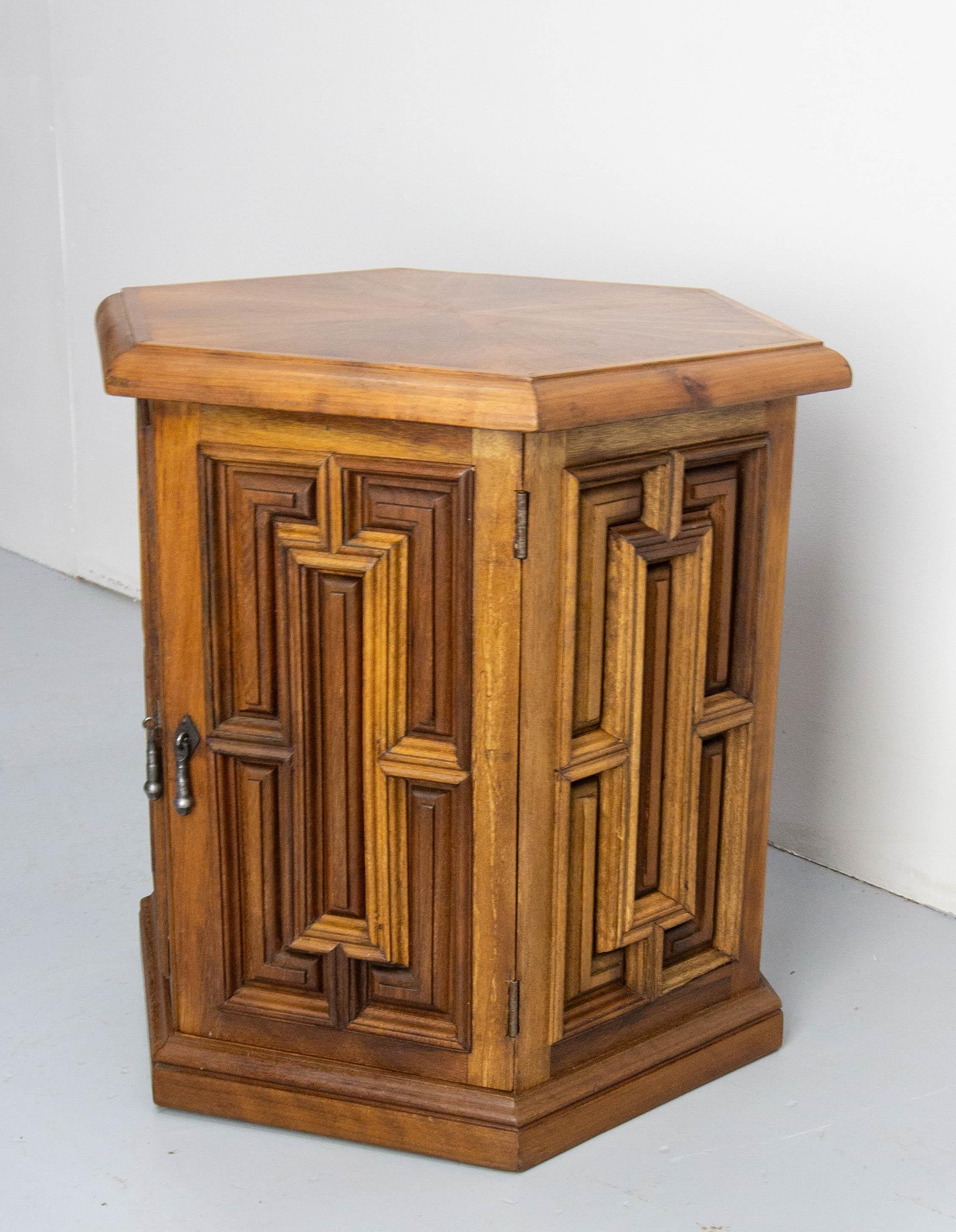 Mid-20th Century French Side Exotic Wood & Iron Table Sellette and Cabinet, circa 1960 For Sale