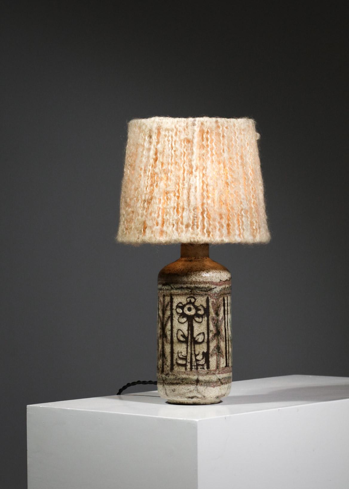 Mid-20th Century French Side Lamp Ceramic Gustave Reynaud Atelier Du Mûrier Jean Derval 60s E284