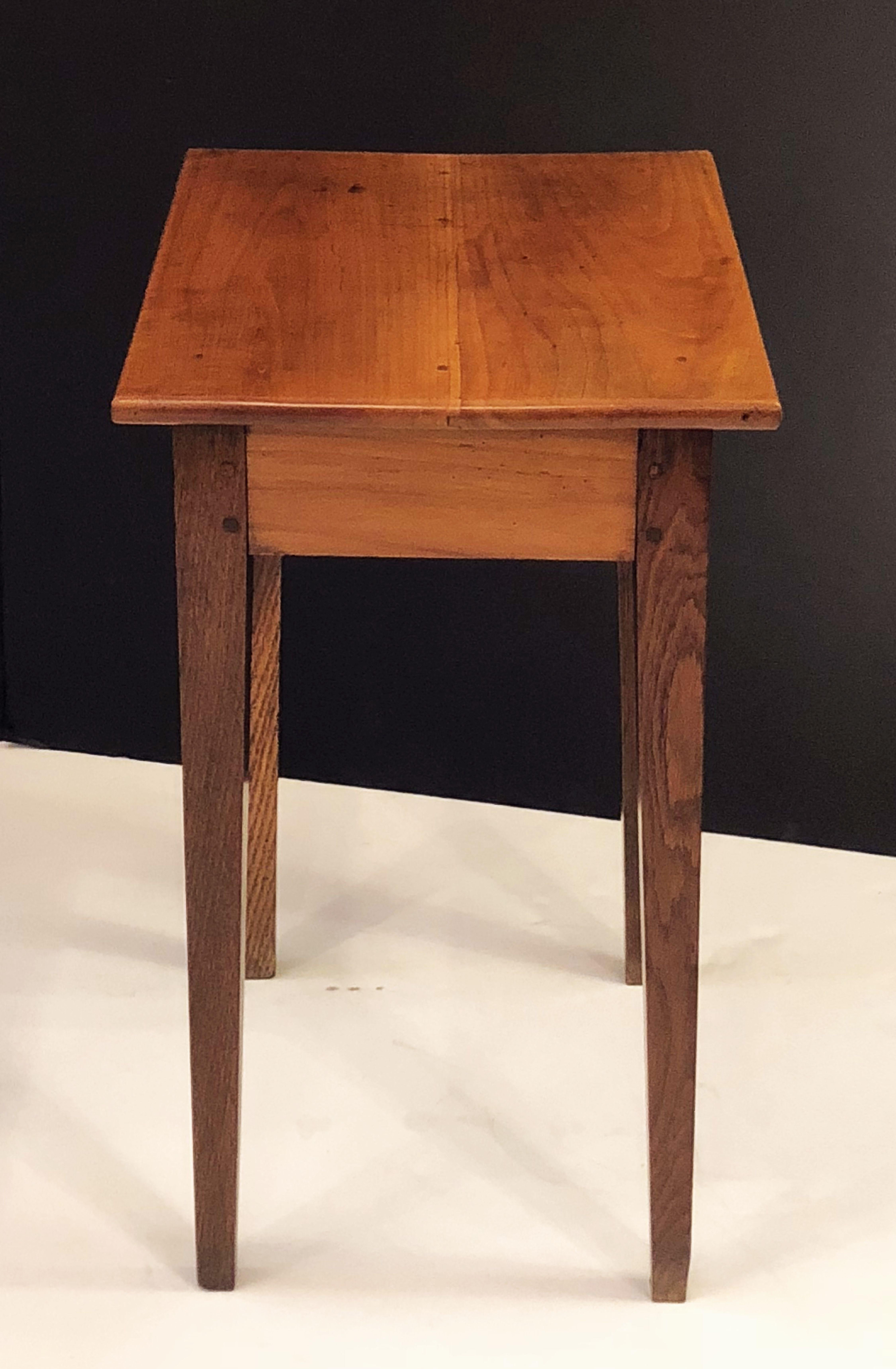 Country French Side or End Table of Cherry and Oak with Drawer