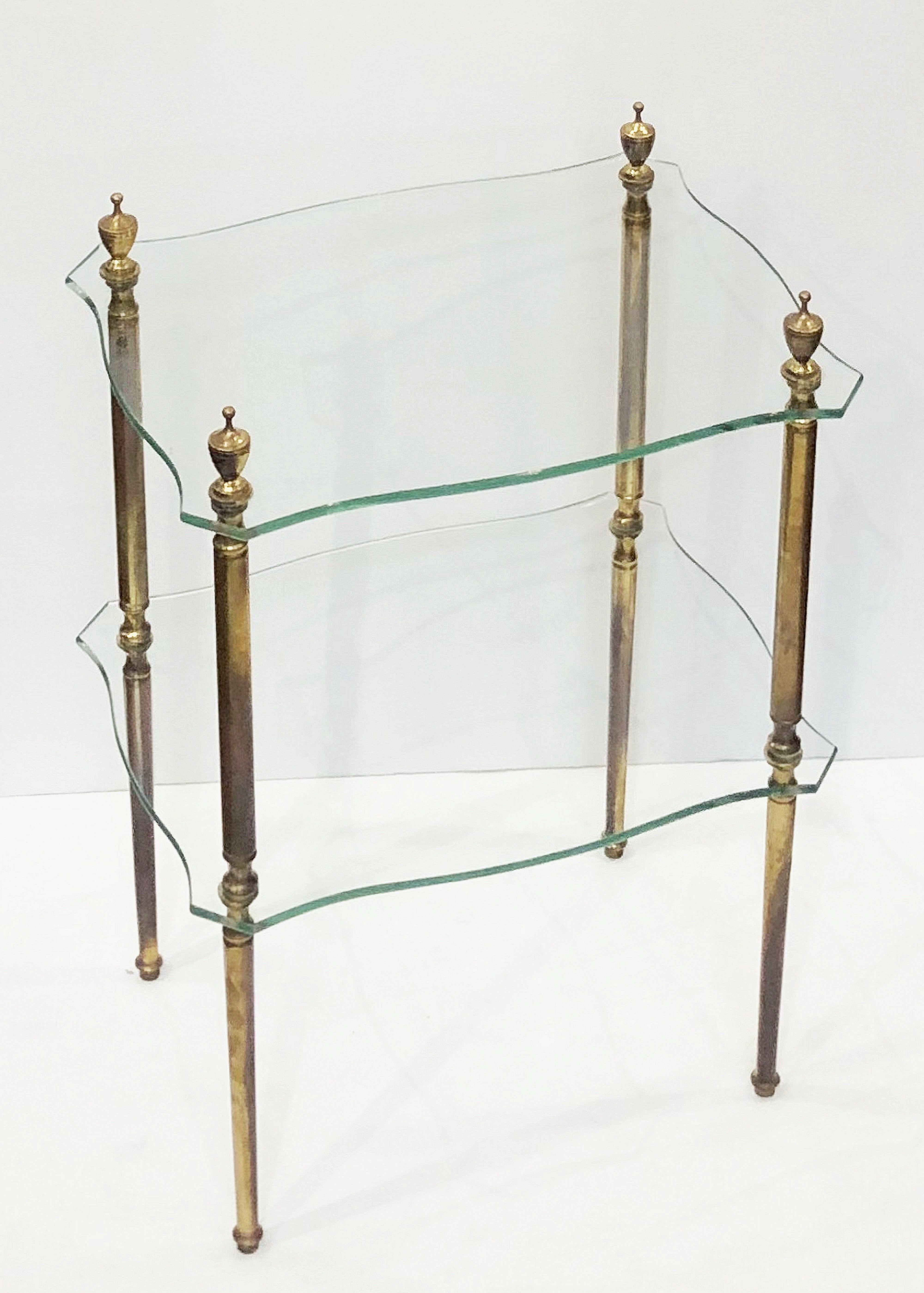 glass and brass end tables