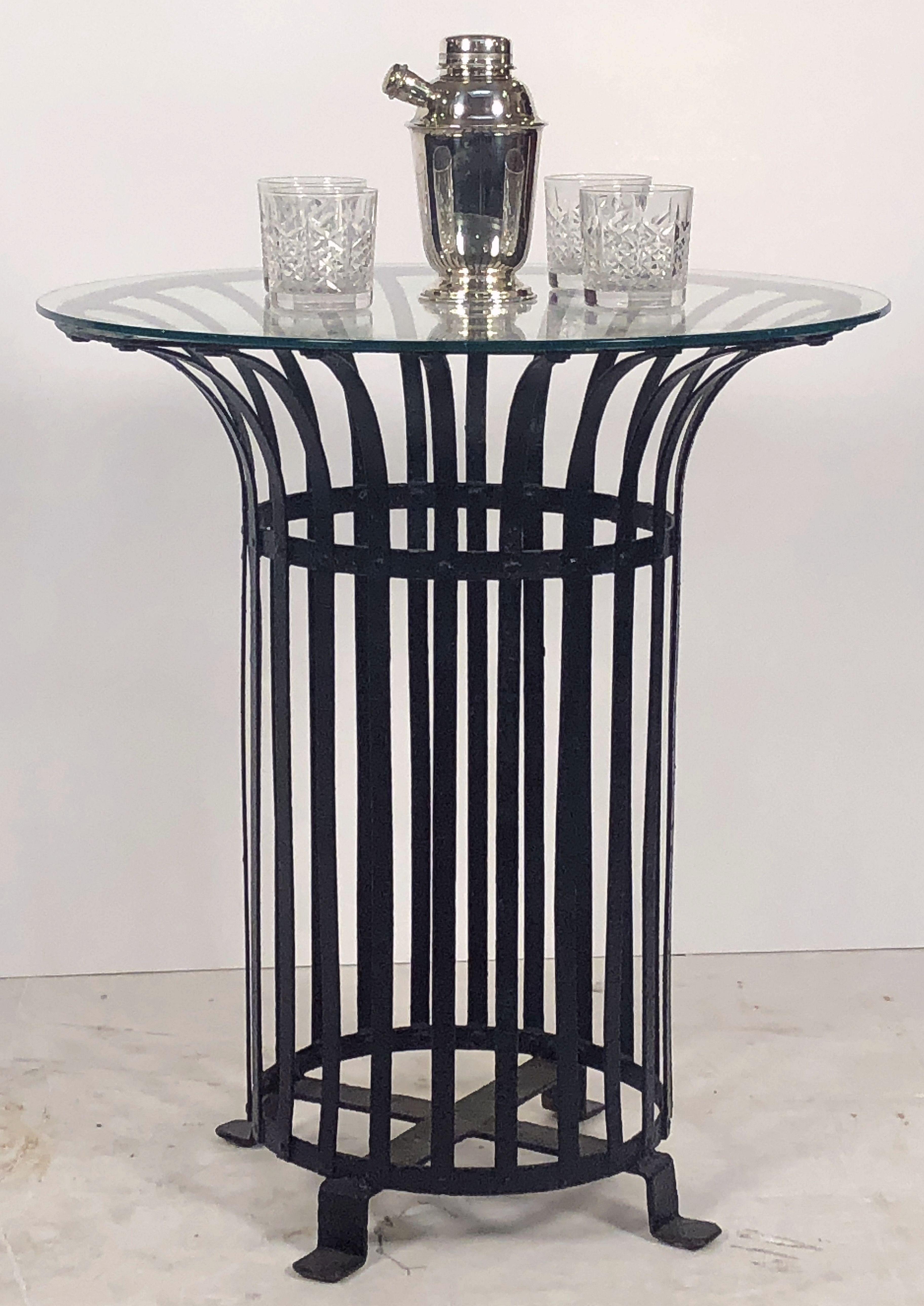 Metal French Side or Occasional Tables of Iron with Glass Tops, 'Priced Individually'