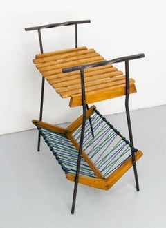 French Side Table and Magazine Rack Stand, Beech Iron & circa 1950