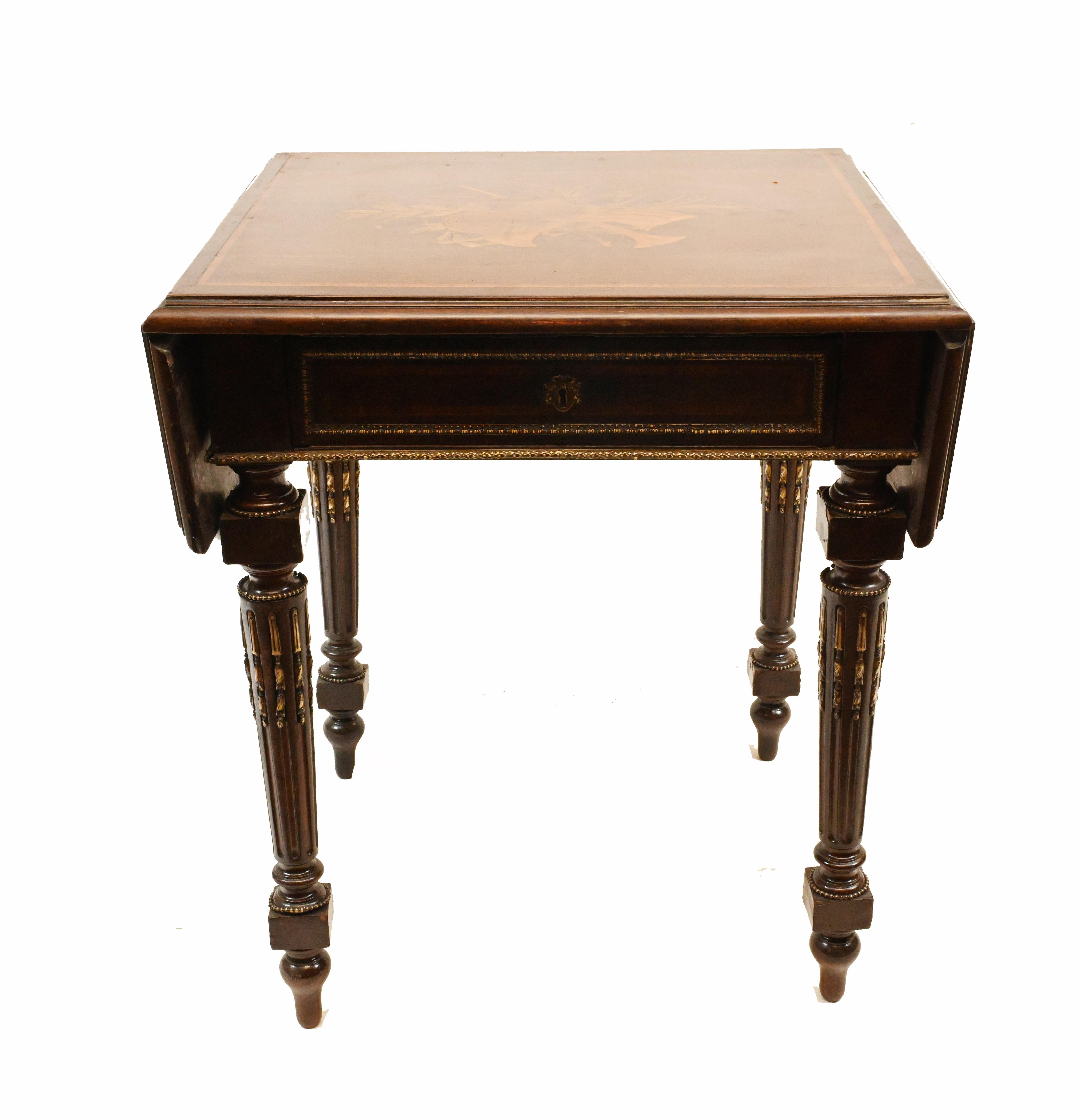 French Side Table Empire Antique Drop Leaf, 1860 In Good Condition In Potters Bar, GB