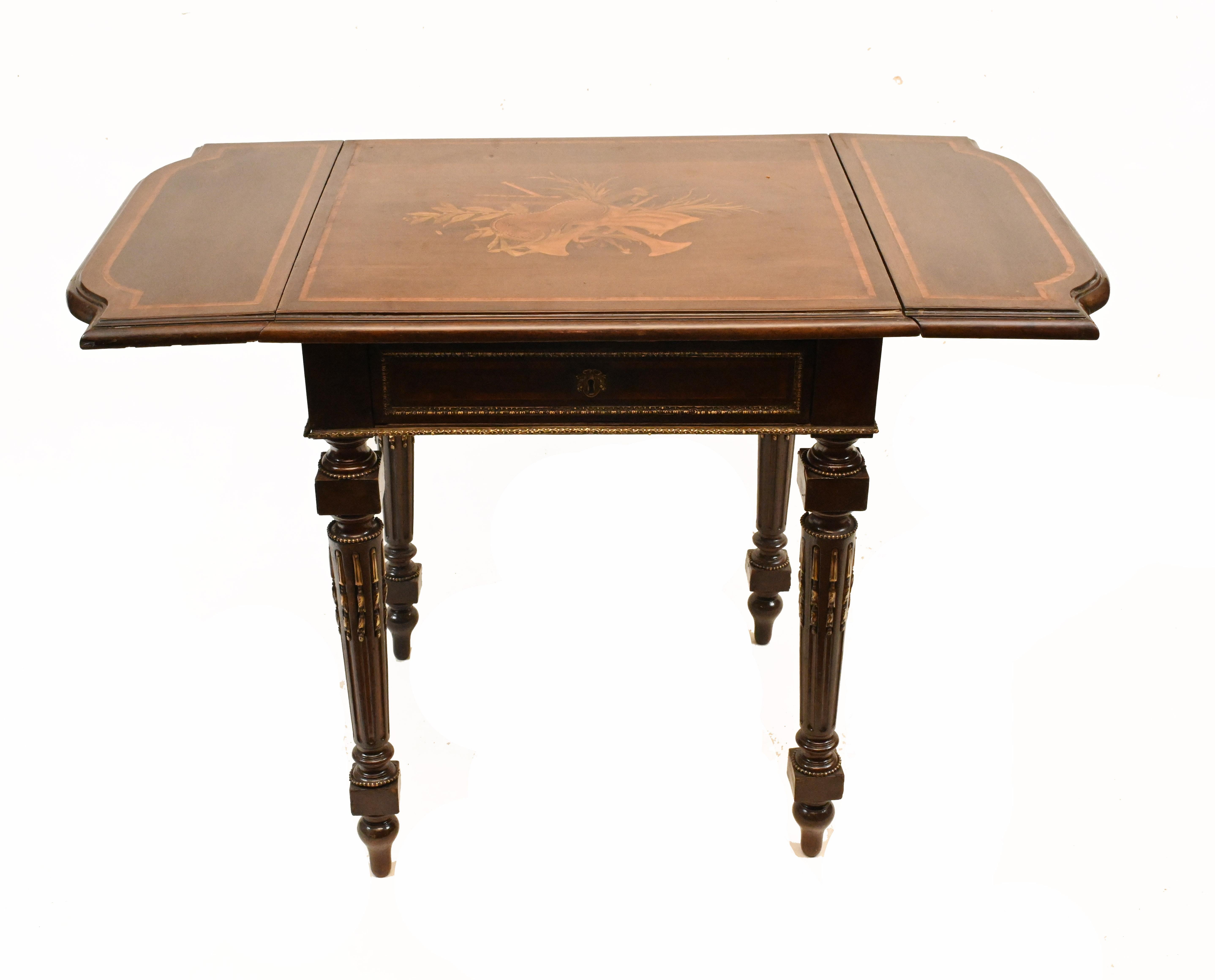 French Side Table Empire Antique Drop Leaf, 1860 2