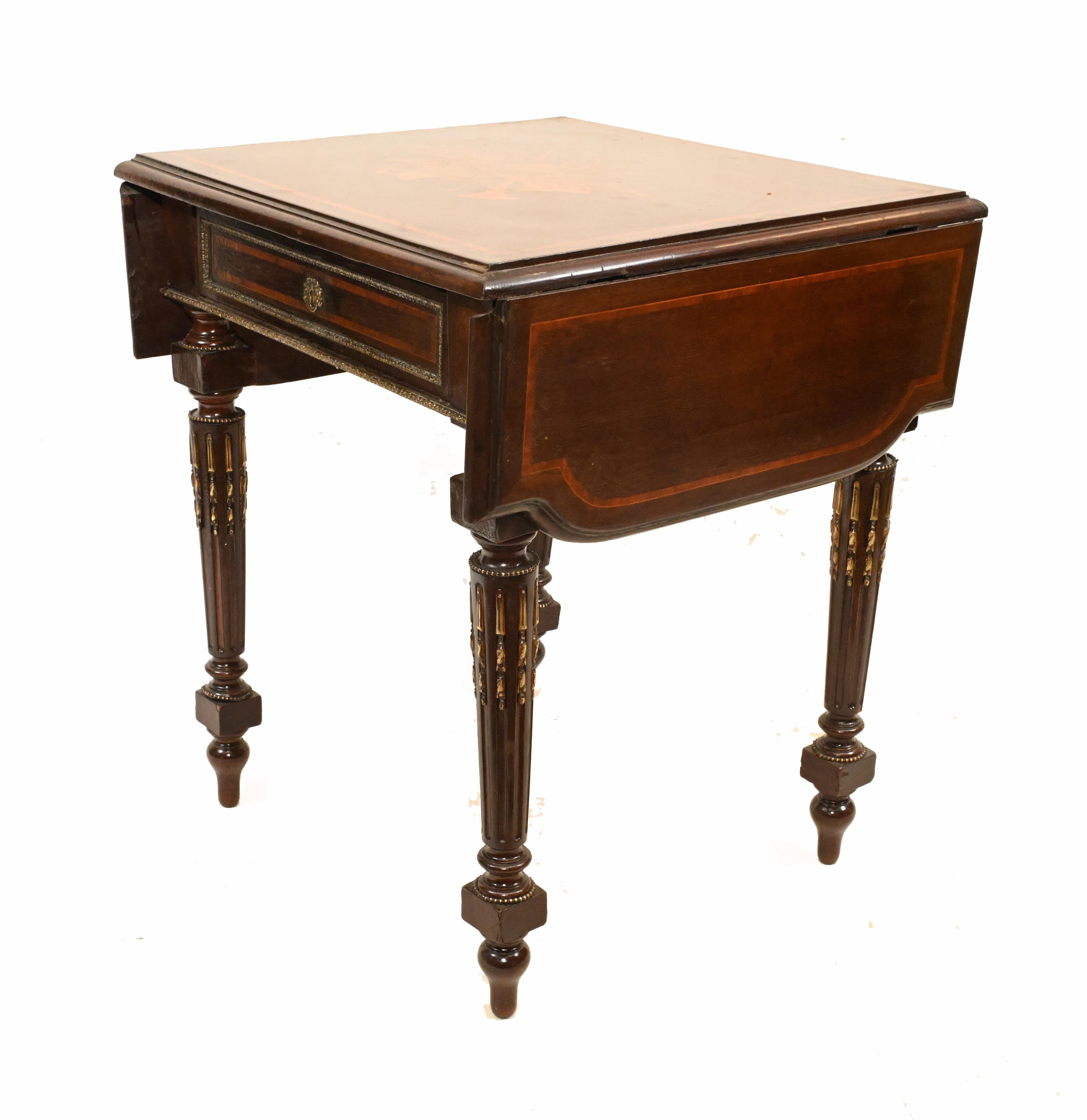 French Side Table Empire Antique Drop Leaf, 1860 3