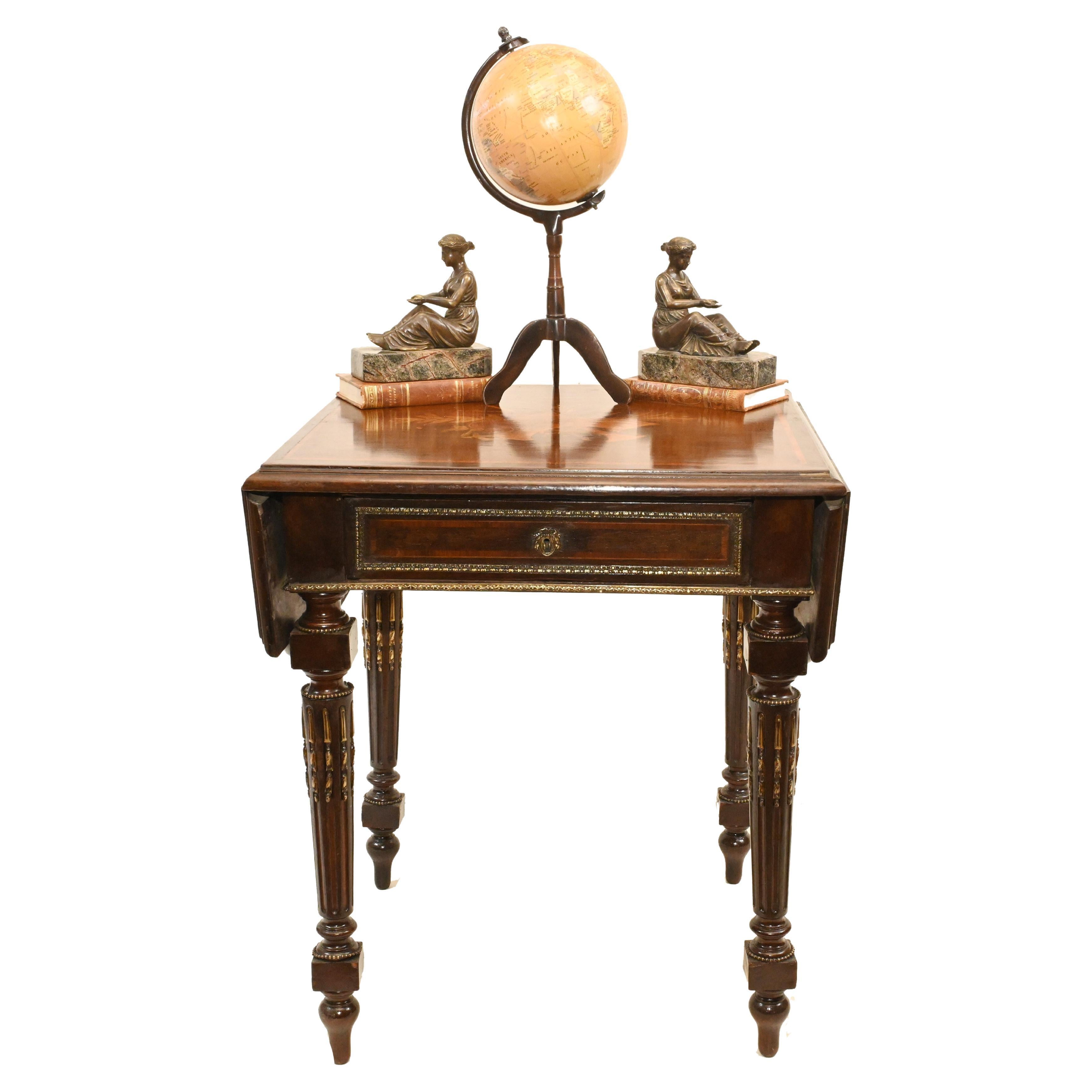 French Side Table Empire Antique Drop Leaf, 1860
