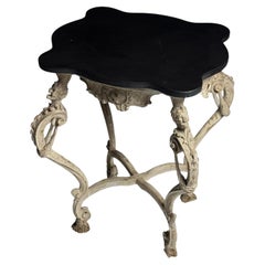 French side table, hand-carved wood with a marble top