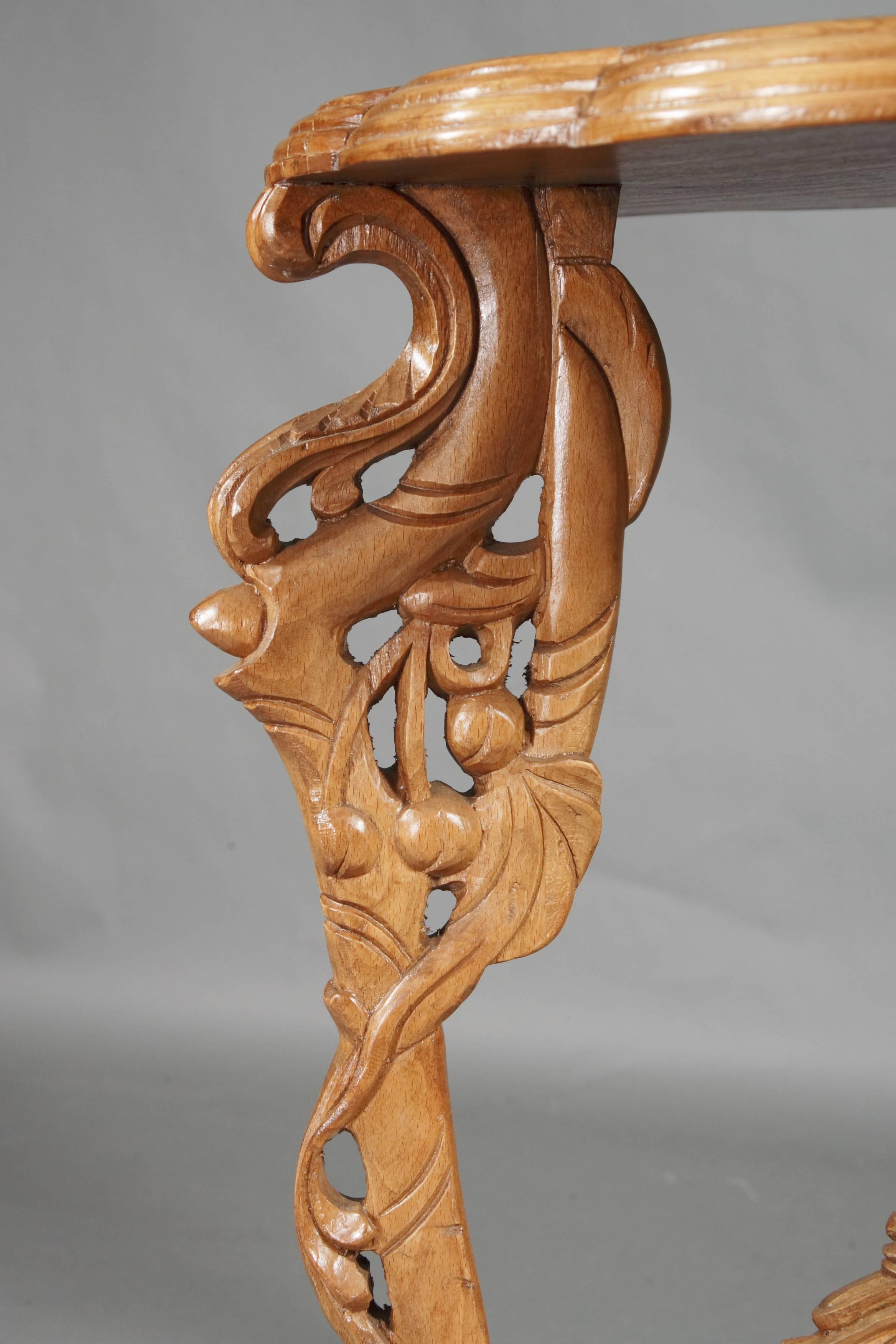 Hand-Carved French Side Table in Art Nouveau Style