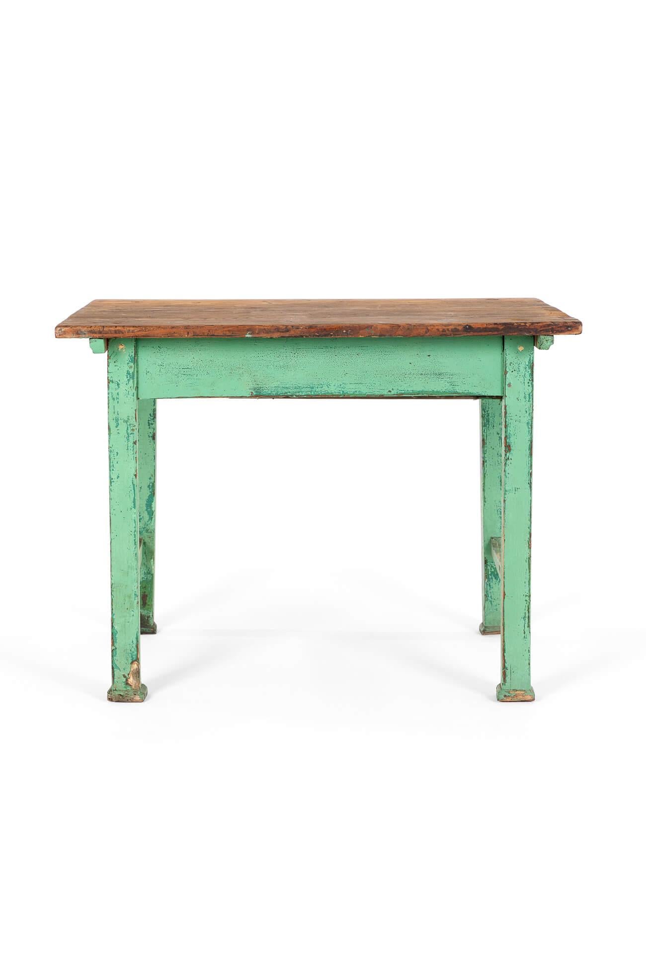 Rustic French Side Table in Green Paint For Sale