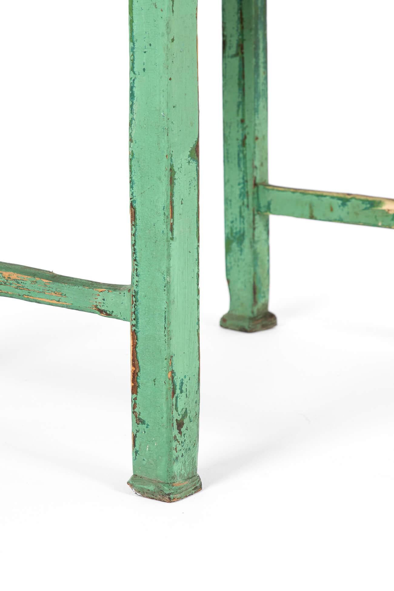 Pine French Side Table in Green Paint For Sale