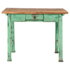 Antique French Side Table in Green Paint