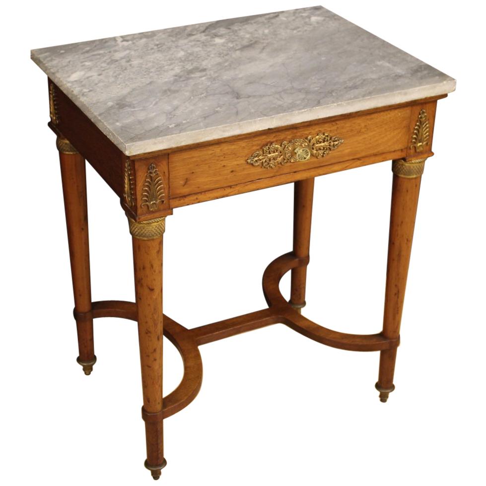 French Side Table in Mahogany Wood with Marble Top, 19th Century  For Sale