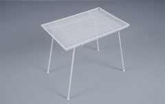 French Side Table in Perforated White Lacquered Metal With Removable Tray, 1950s